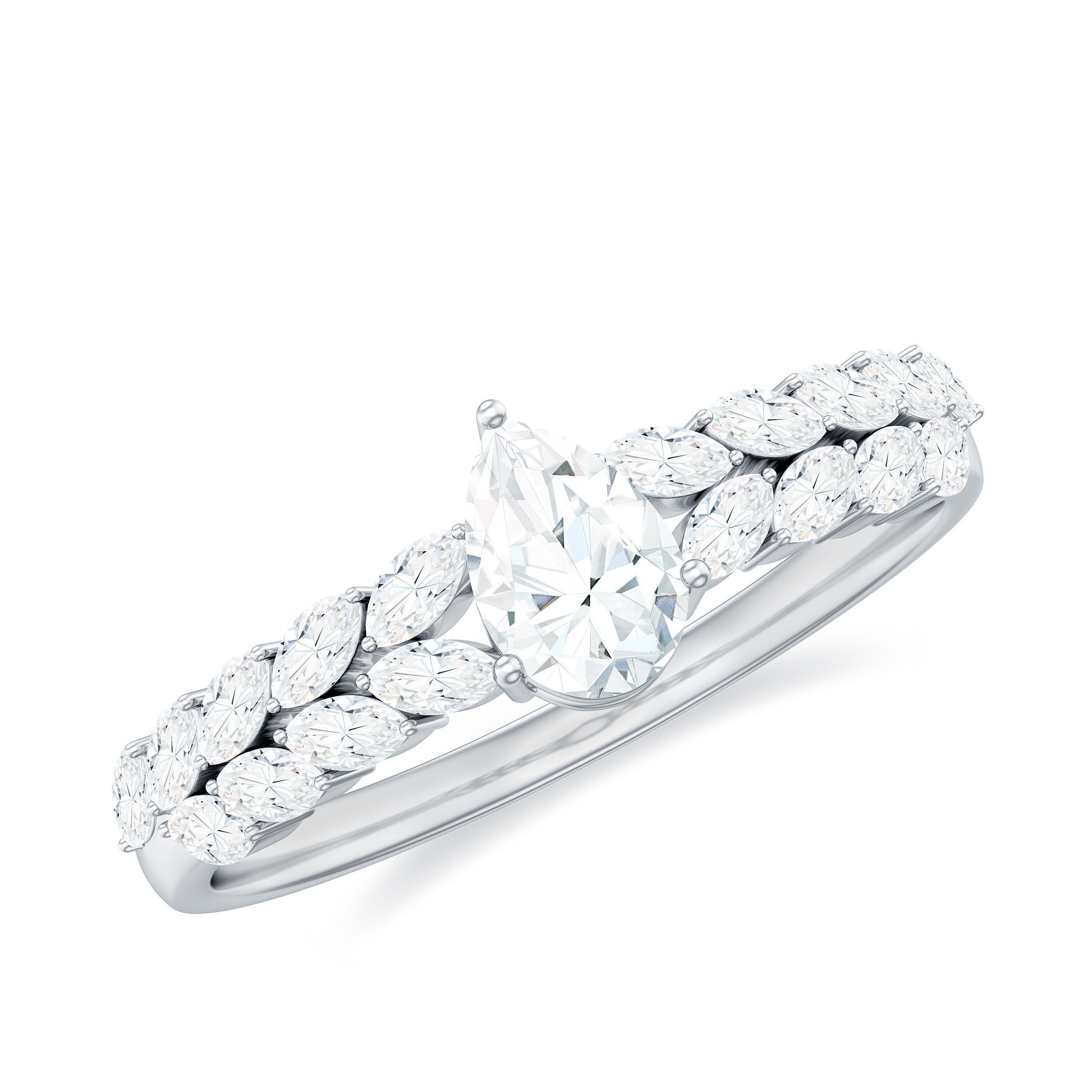 Certified Pear Cut Moissanite Solitaire Engagement Ring with Split Shank