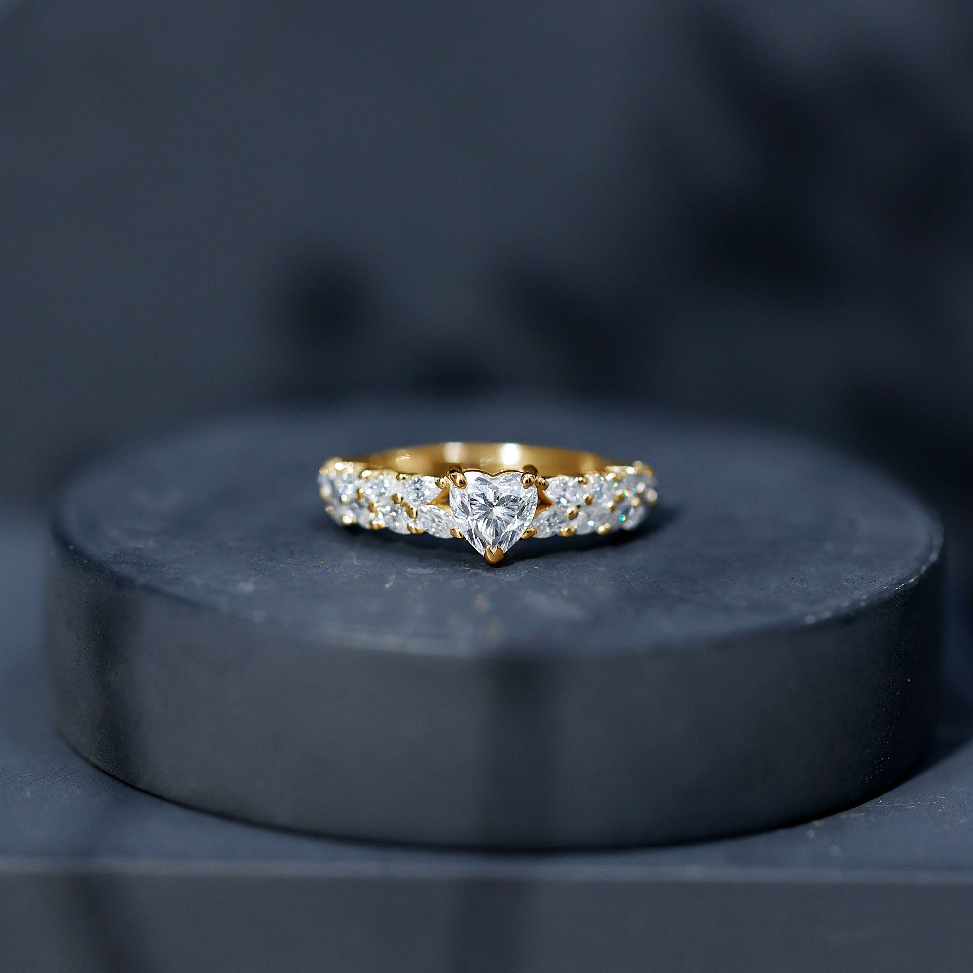 Heart Shape Moissanite Engagement Ring with Side Stones D-VS1 - Rosec Jewels