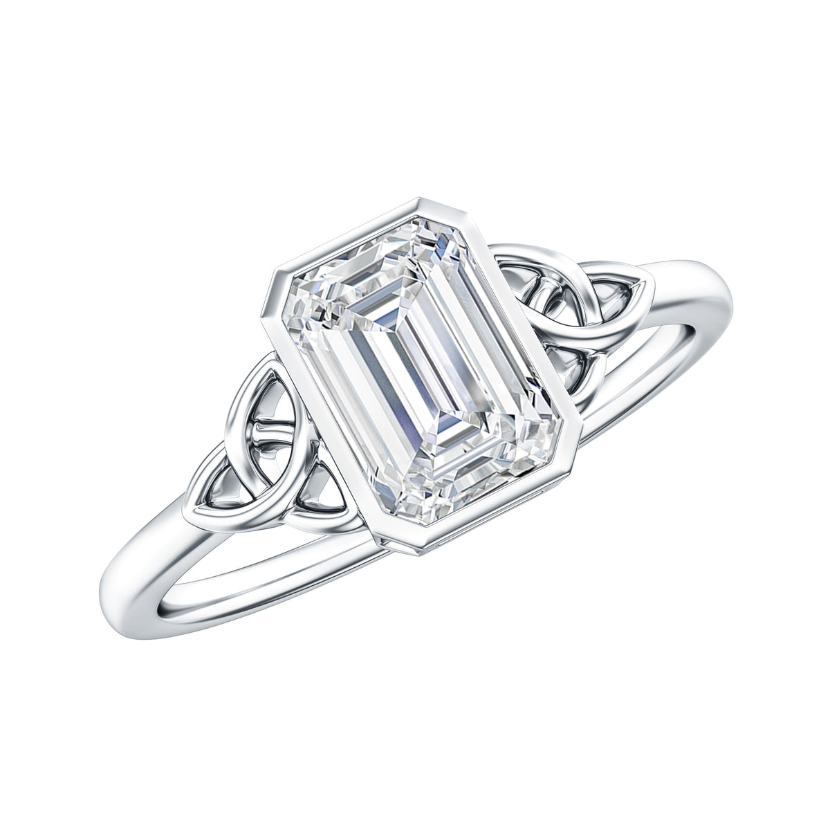 Emerald Cut Moissanite Solitaire Celtic Engagement Ring