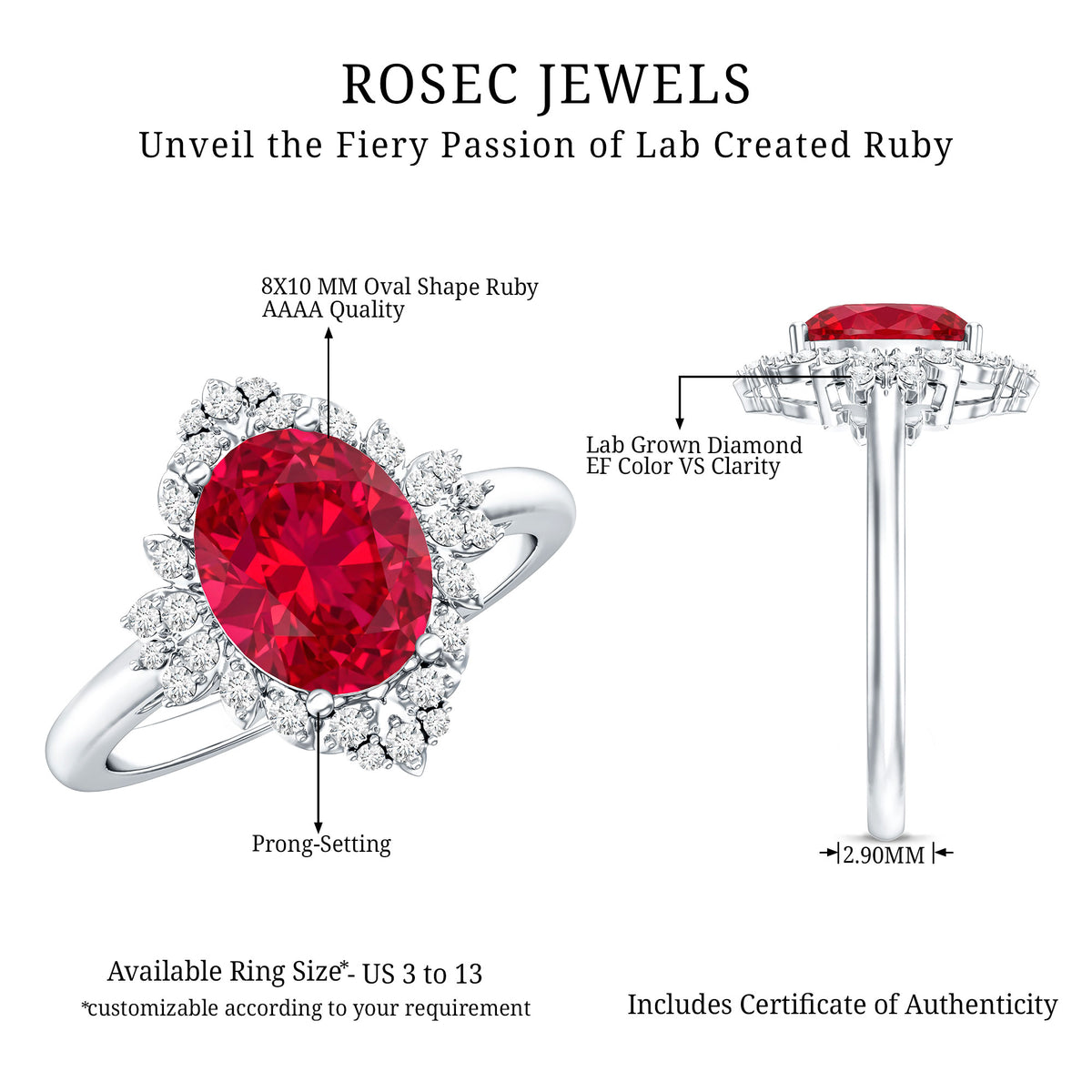 Vintage Inspired Lab Grown Ruby and Diamond Engagement Ring AAAA - Rosec Jewels