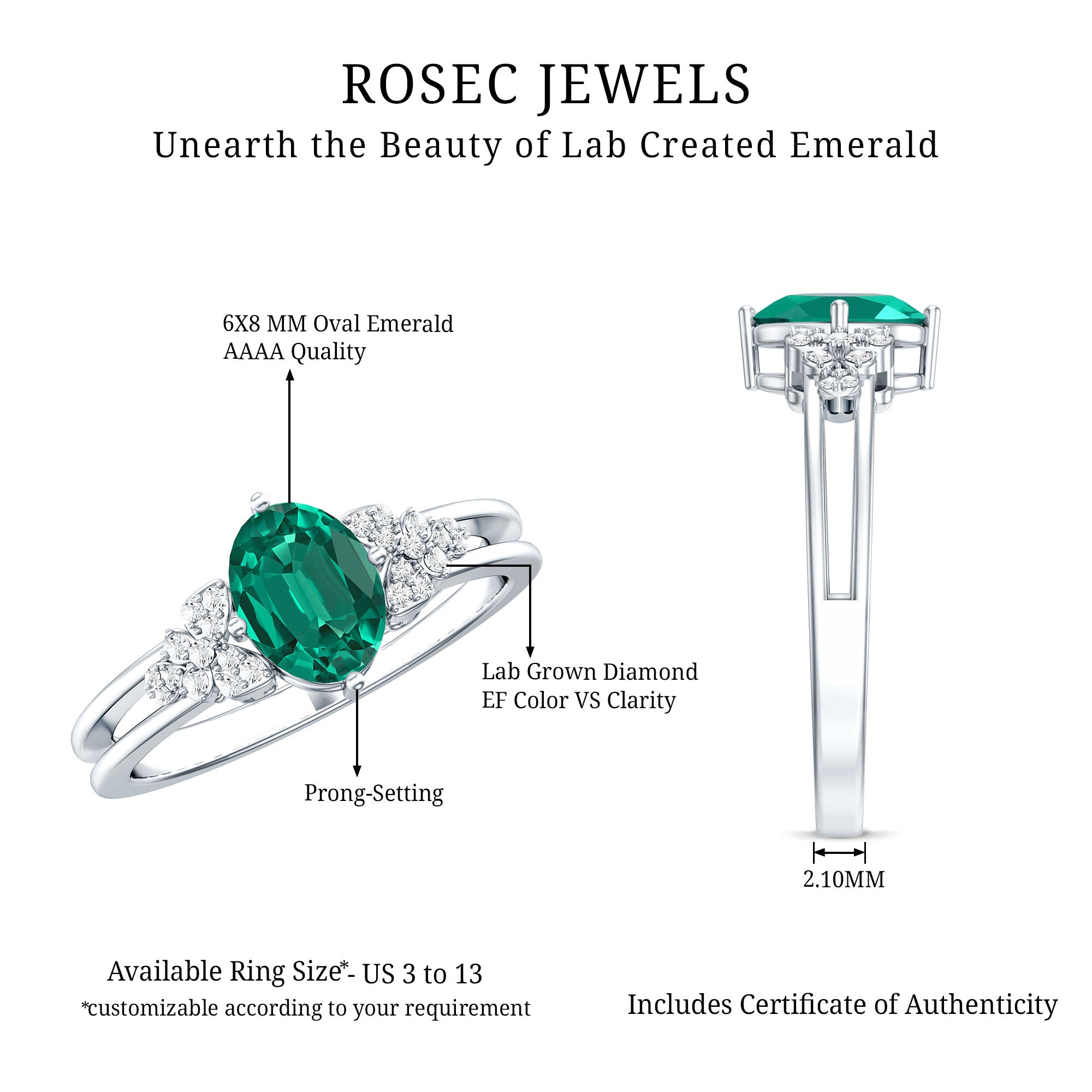 Rosec Jewels-Designer Lab Grown Emerald Engagement Ring