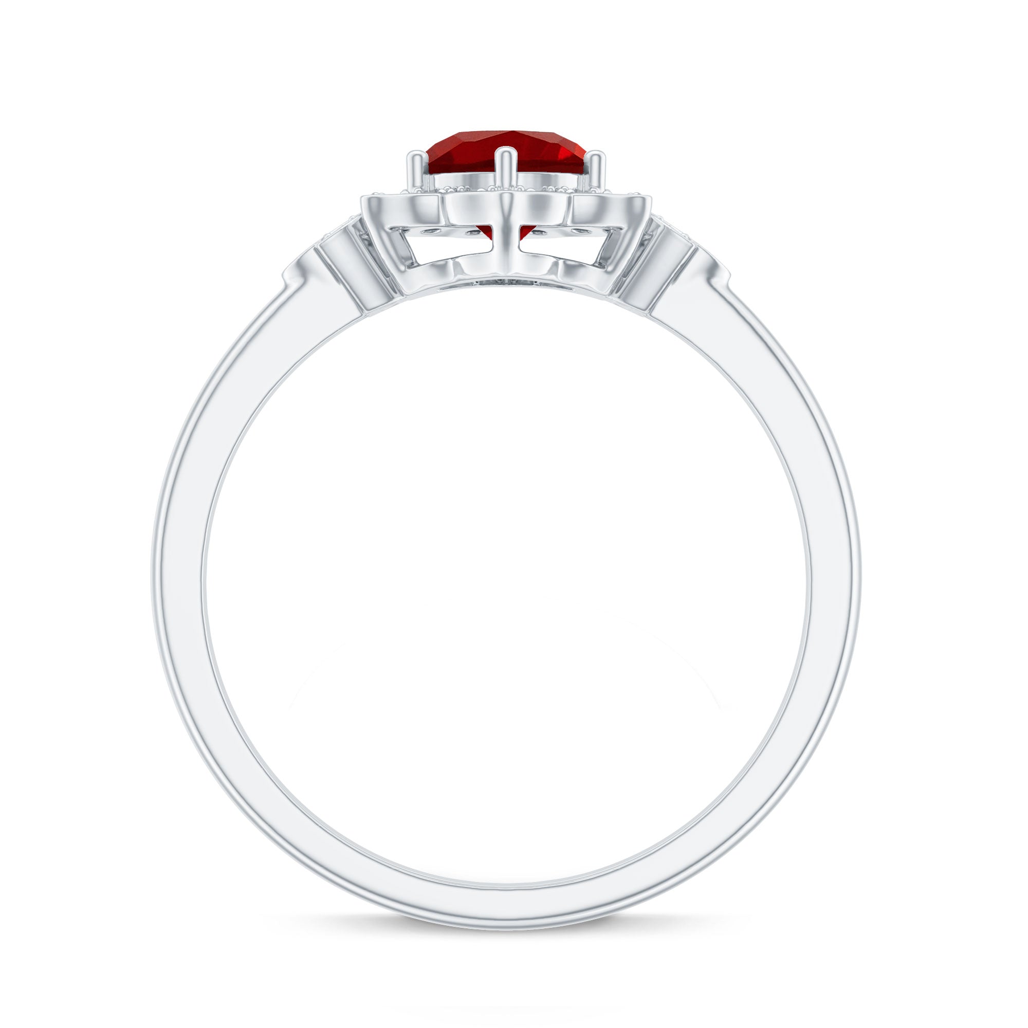 Lab Grown Ruby and Diamond Flower Engagement Ring AAAA - Rosec Jewels