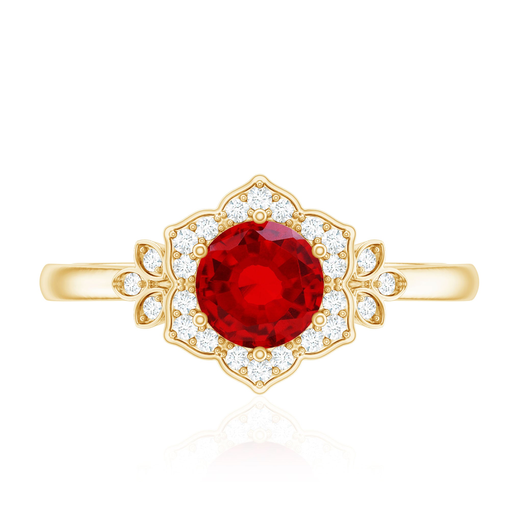 Lab Grown Ruby and Diamond Flower Engagement Ring AAAA - Rosec Jewels