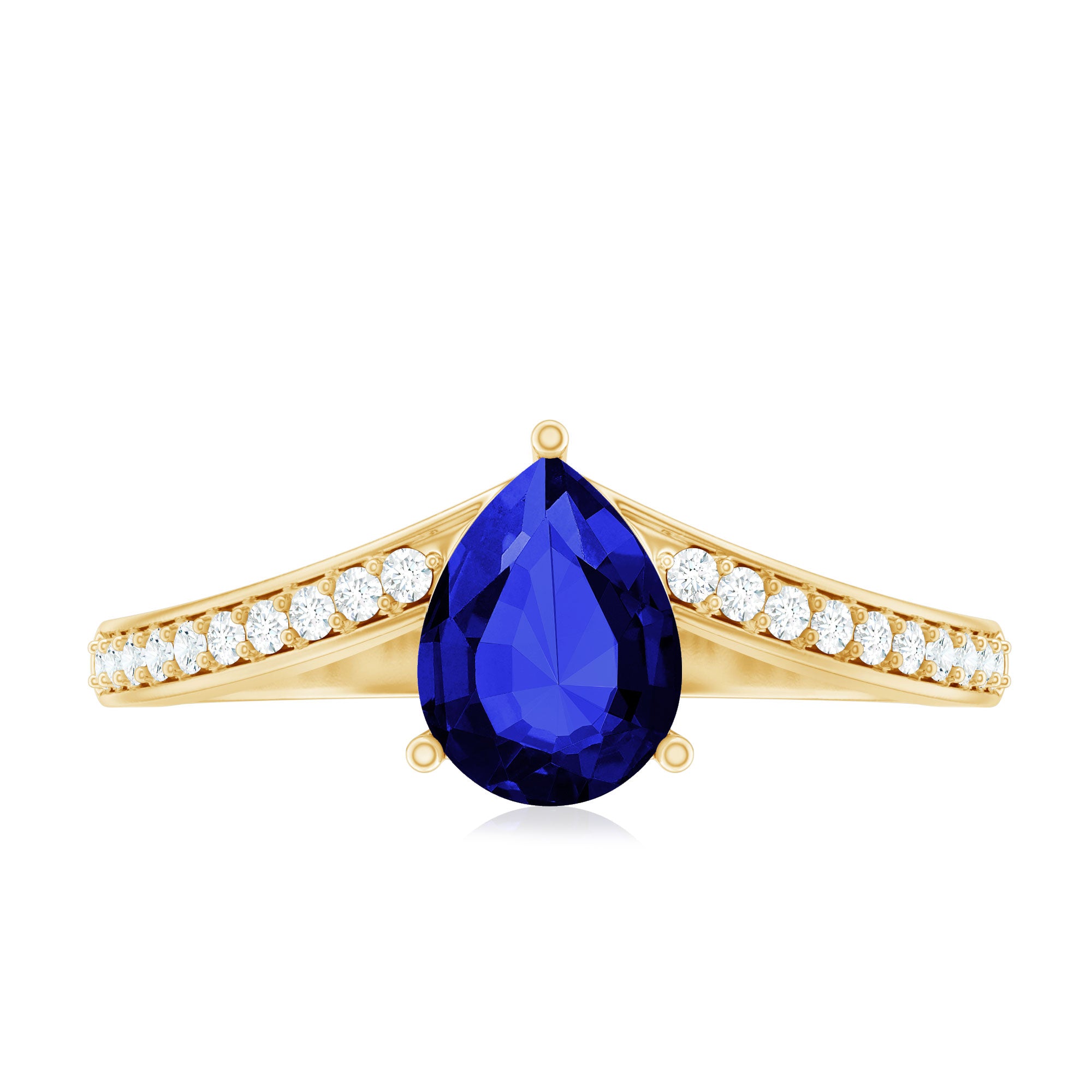 Certified 1.6 Carat Pear Shape Lab Grown Blue Sapphire Chevron Engagement Ring with Diamond AAAA - Rosec Jewels