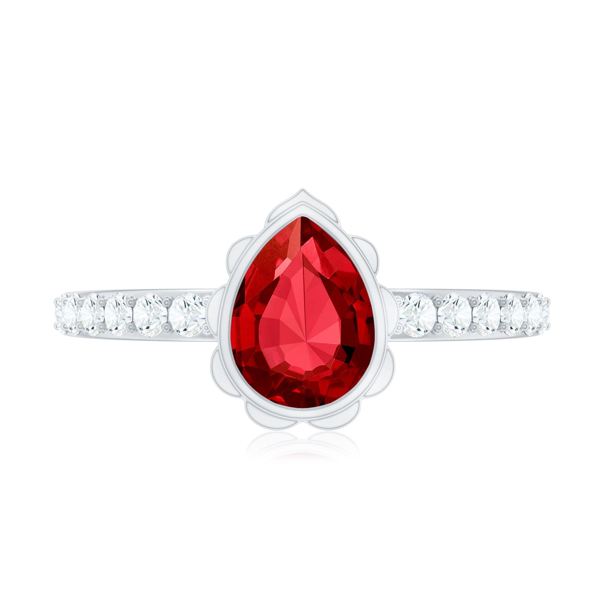 Bezel Set Lab Grown Ruby Teardrop Engagement Ring AAAA - Rosec Jewels