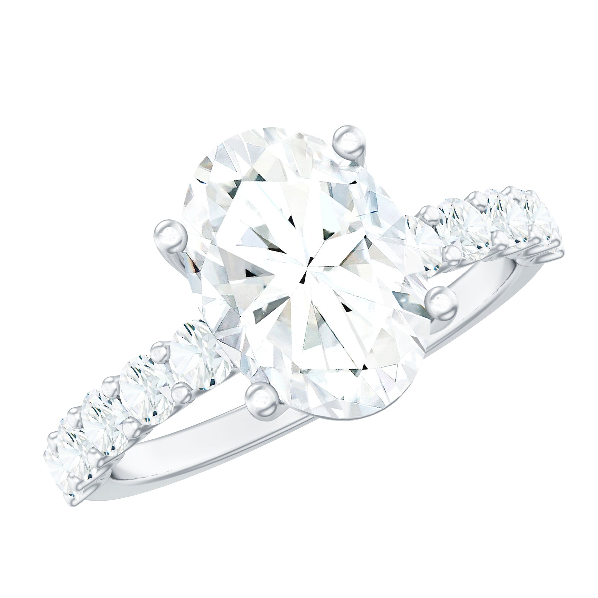 Certified 7X9MM Moissanite Oval Engagement Ring with Side Stones