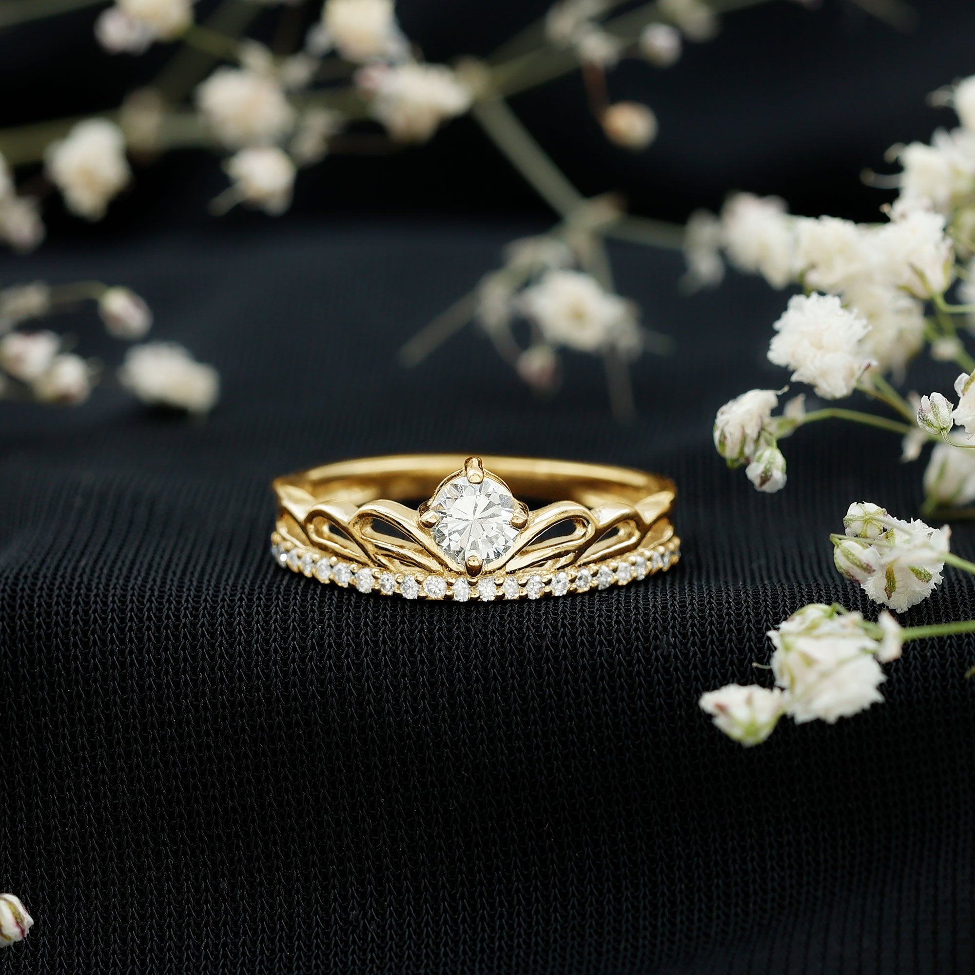 Certified Round Diamond Crown Ring Natural - ( HI-SI ) - Rosec Jewels