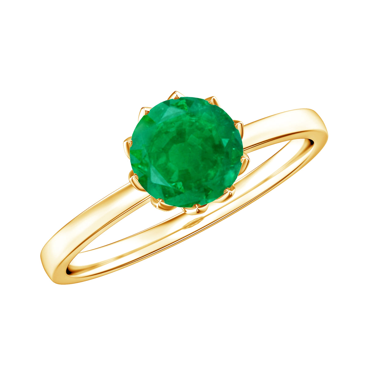 Natural Solitaire Emerald Promise Ring in Lotus Basket Setting AAA - Rosec Jewels