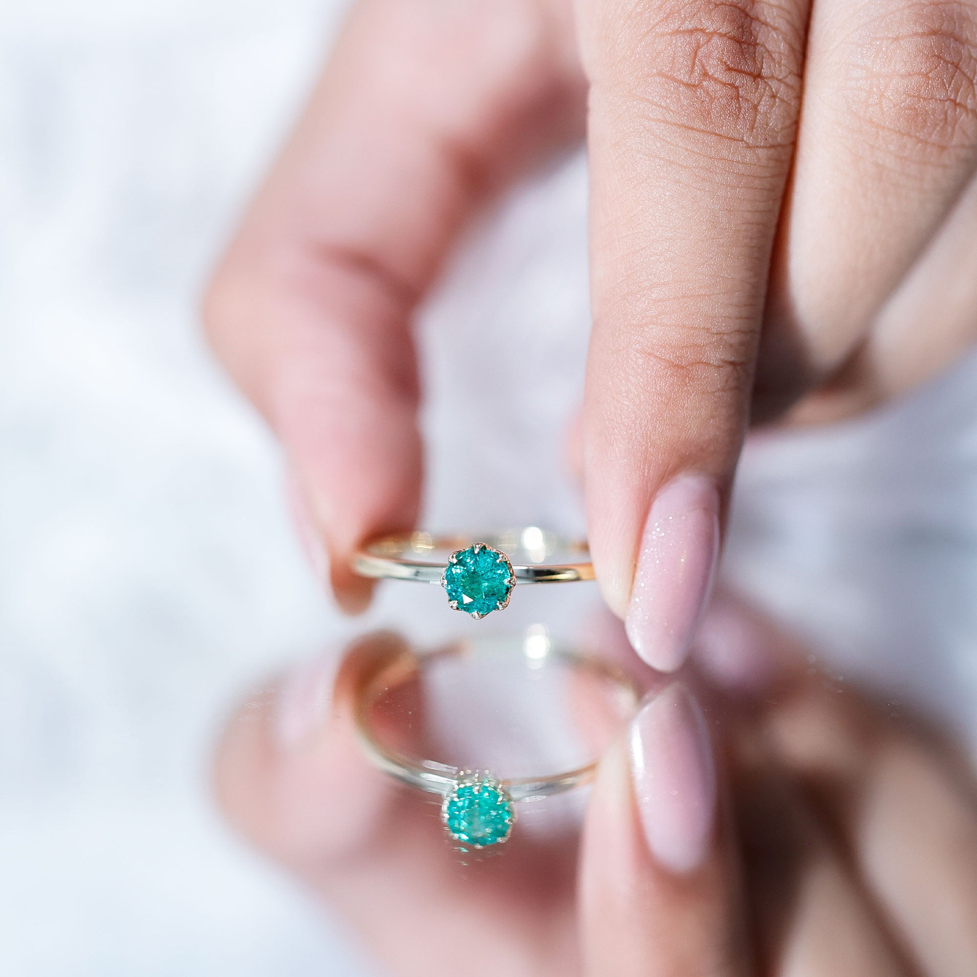 Natural Solitaire Emerald Promise Ring in Lotus Basket Setting AAA - Rosec Jewels