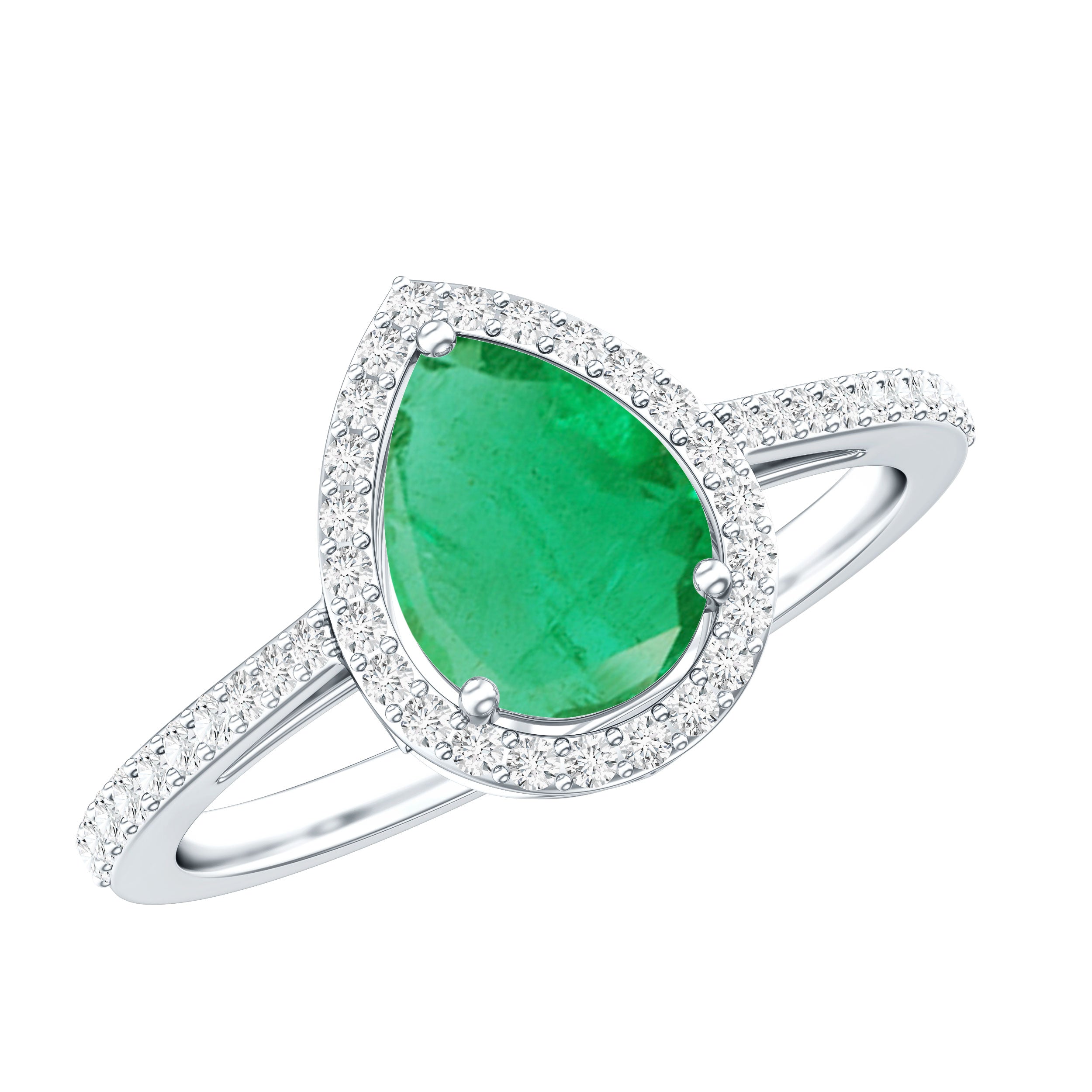 Certified Emerald Teardrop Engagement Ring with Diamond Halo AAA - Rosec Jewels
