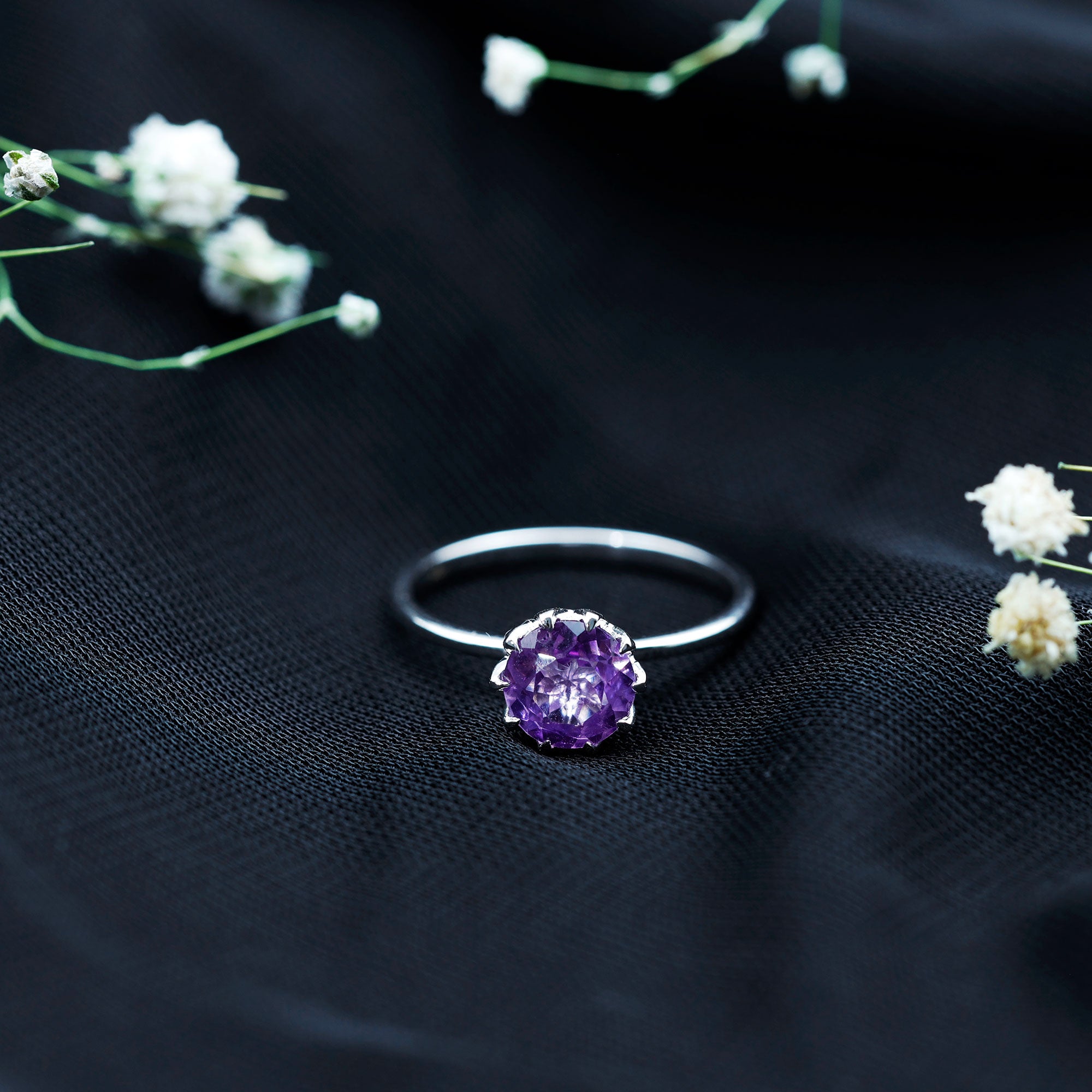 1.2 Carat Amethyst Solitaire Engagement Ring for Women AAA - Rosec Jewels