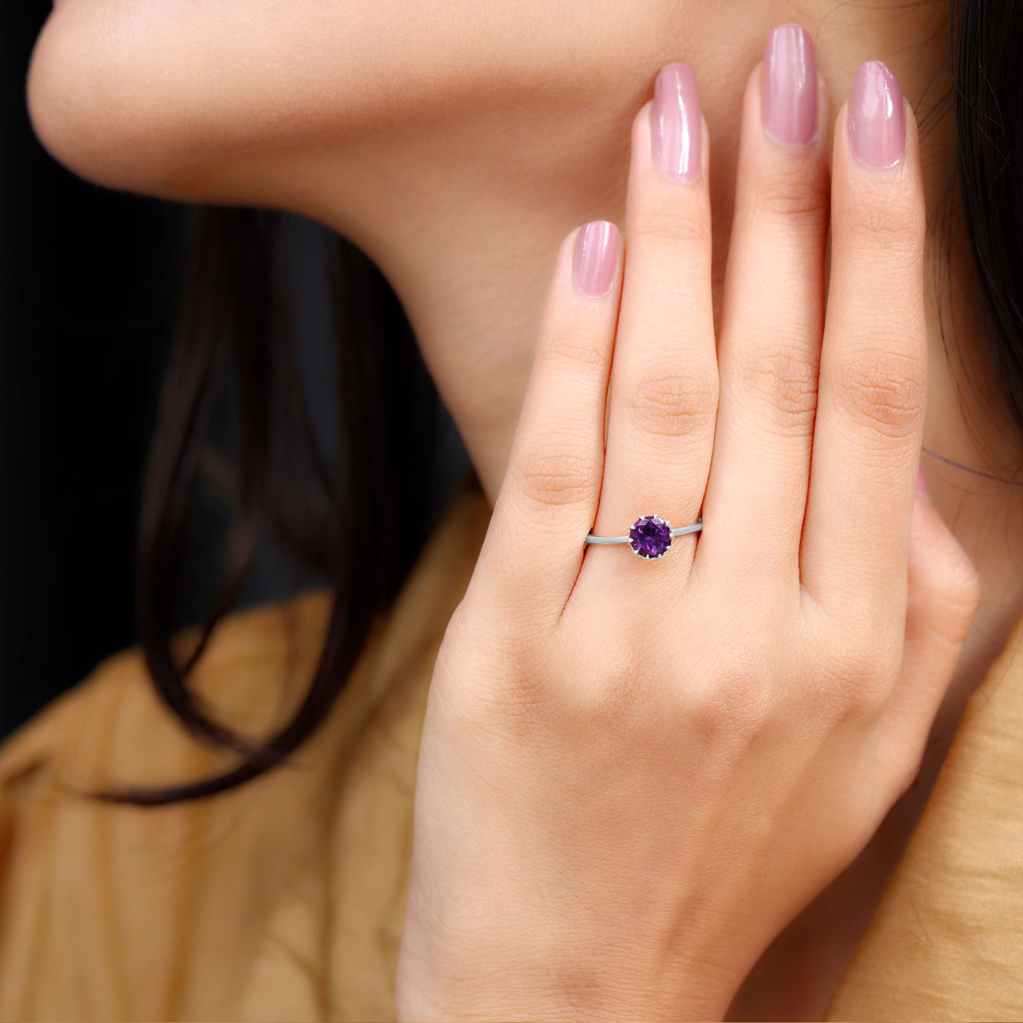 1.2 Carat Amethyst Solitaire Engagement Ring for Women AAA - Rosec Jewels