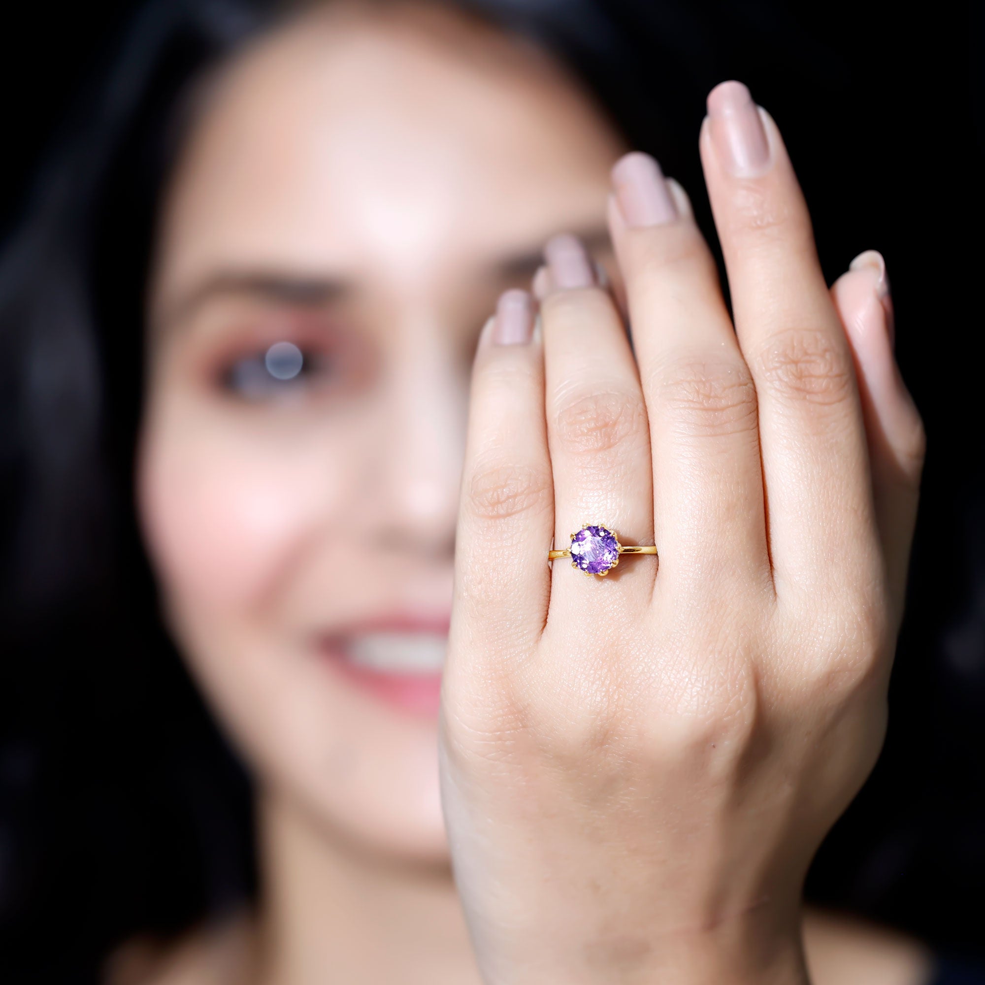 1.2 Carat Amethyst Solitaire Engagement Ring for Women AAA - Rosec Jewels