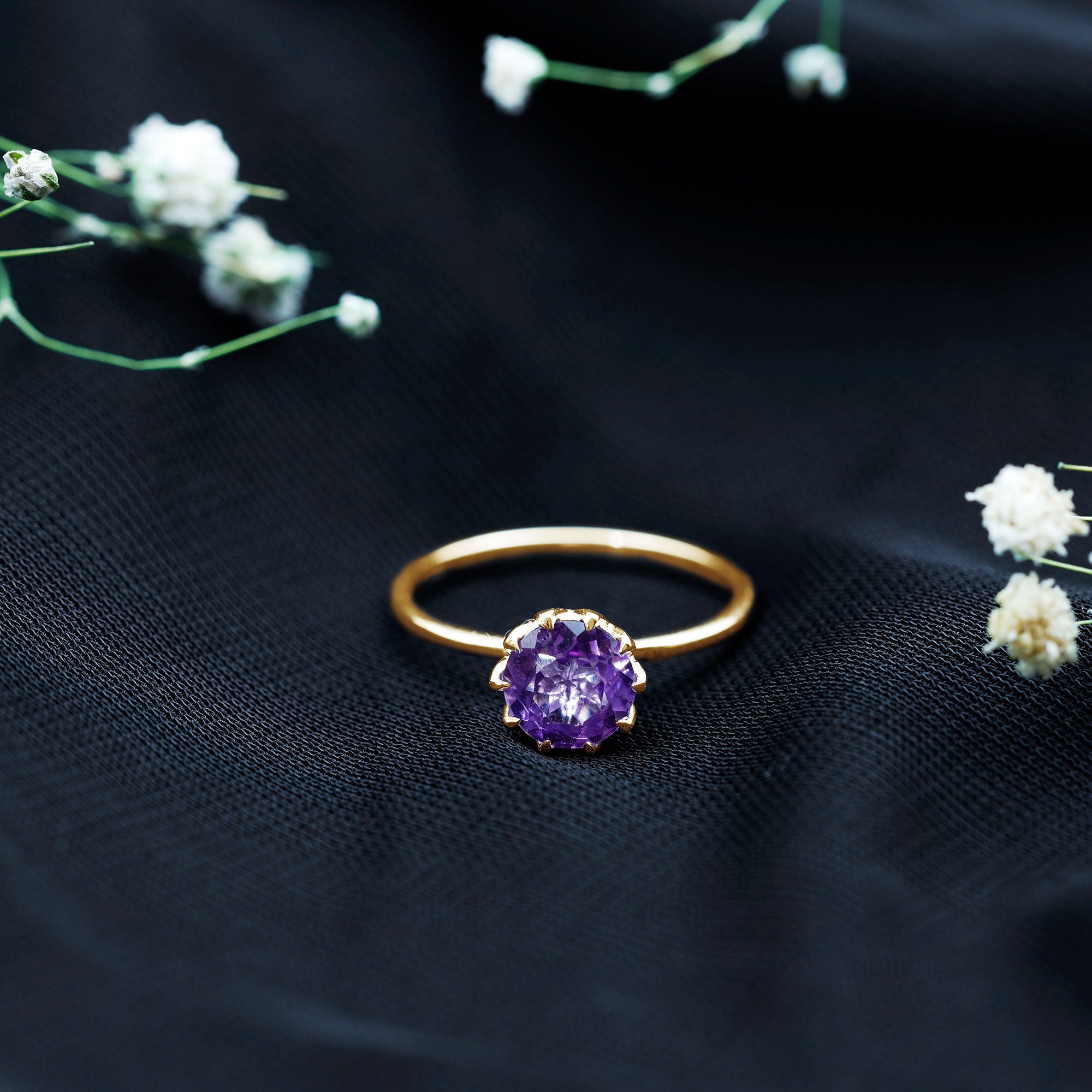 1.2 Carat Amethyst Solitaire Engagement Ring for Women AAA - Rosec Jewels