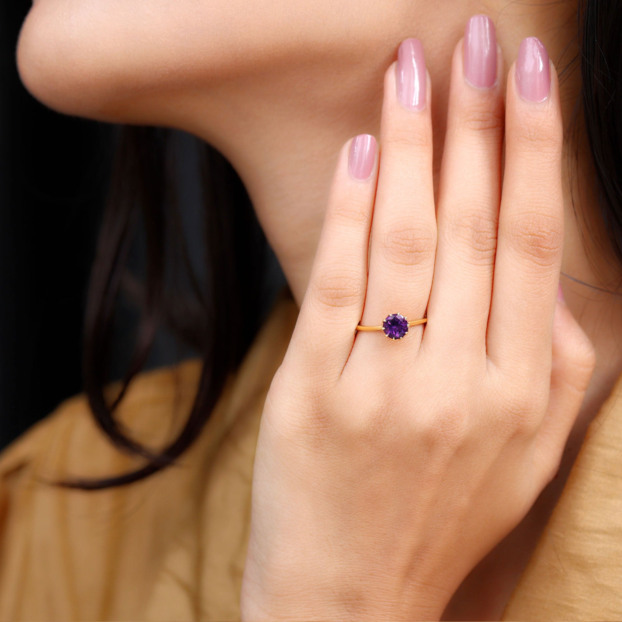 1.2 Carat Amethyst Solitaire Engagement Ring for Women AAA - Rosec Jewels