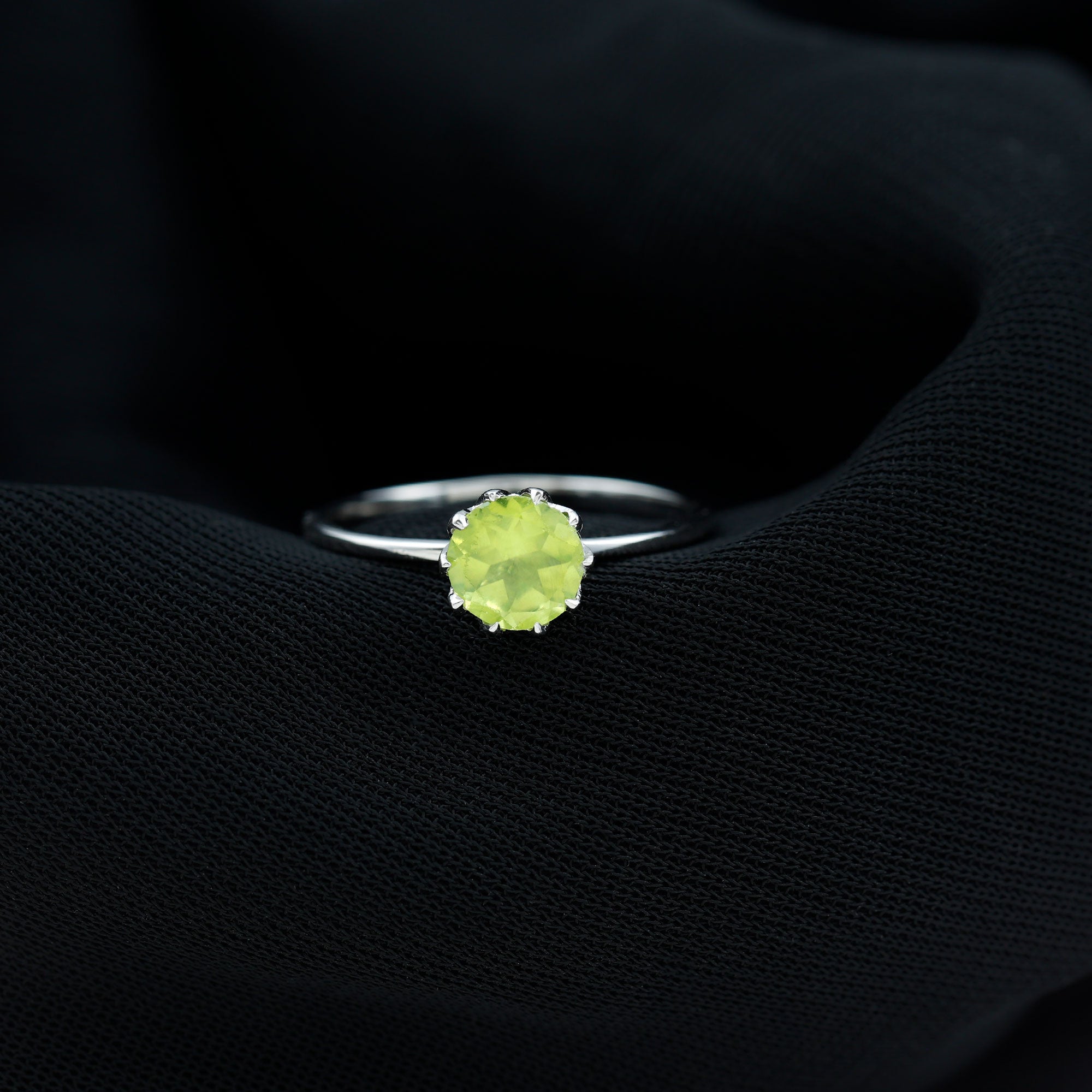 Genuine 2 Carat Peridot Engagement Ring in Lotus Basket Setting AAA - Rosec Jewels