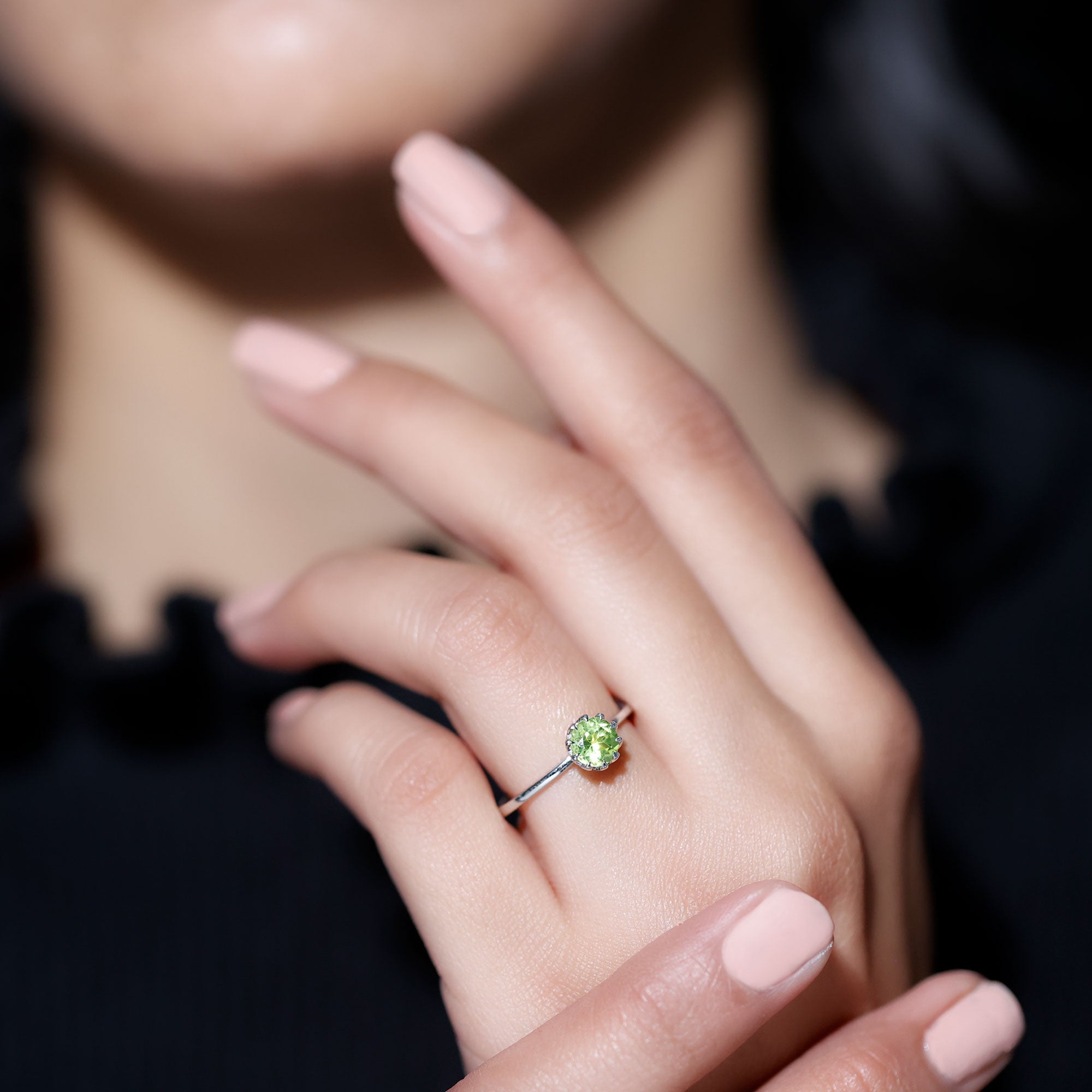 Genuine 2 Carat Peridot Engagement Ring in Lotus Basket Setting AAA - Rosec Jewels
