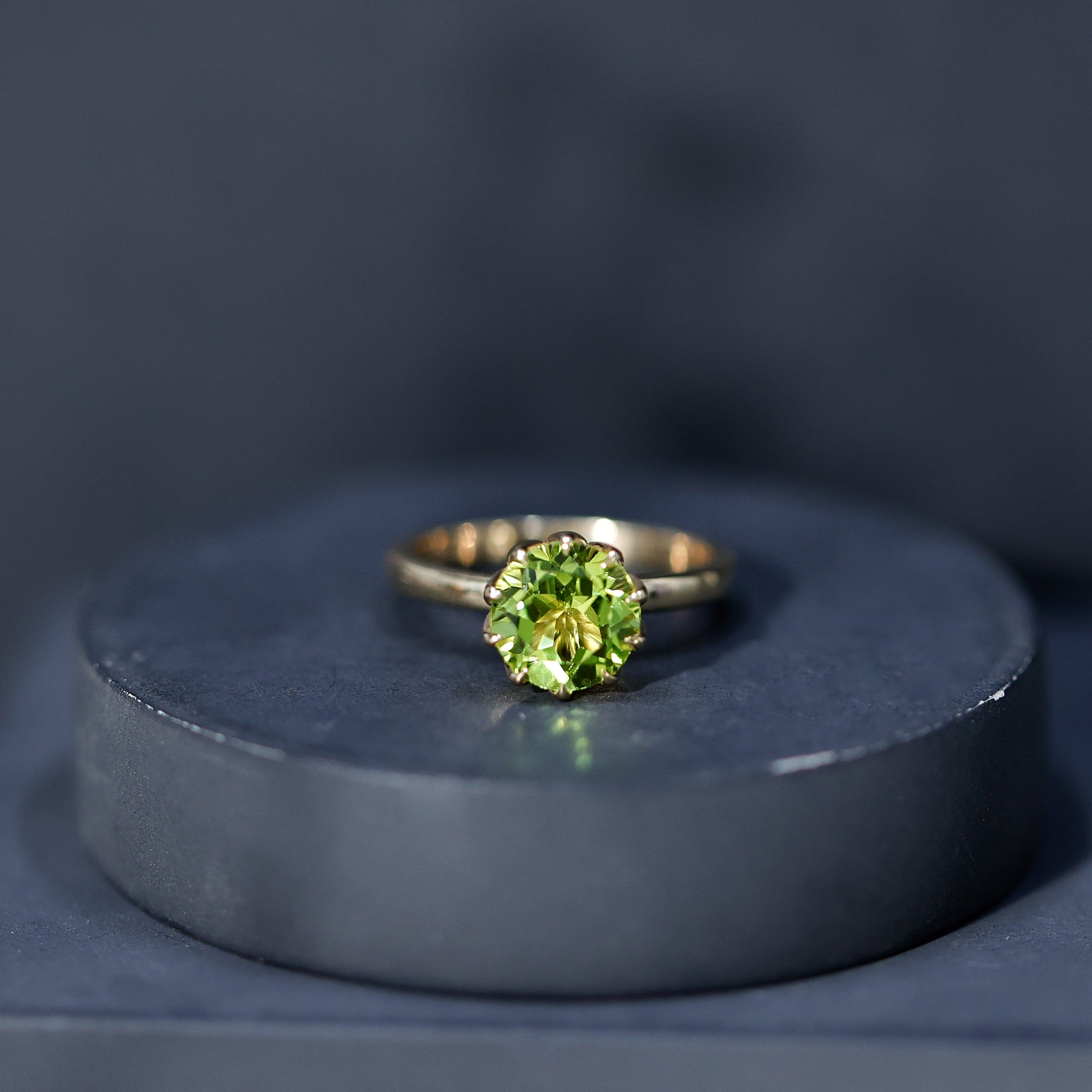 Genuine 2 Carat Peridot Engagement Ring in Lotus Basket Setting AAA - Rosec Jewels