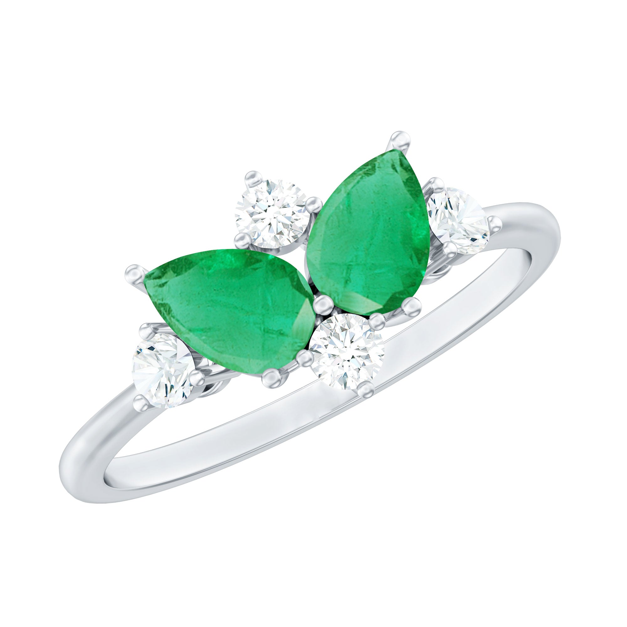 Natural Pear Shape Emerald Toi Et Moi Engagement Ring with Diamond AAA - Rosec Jewels