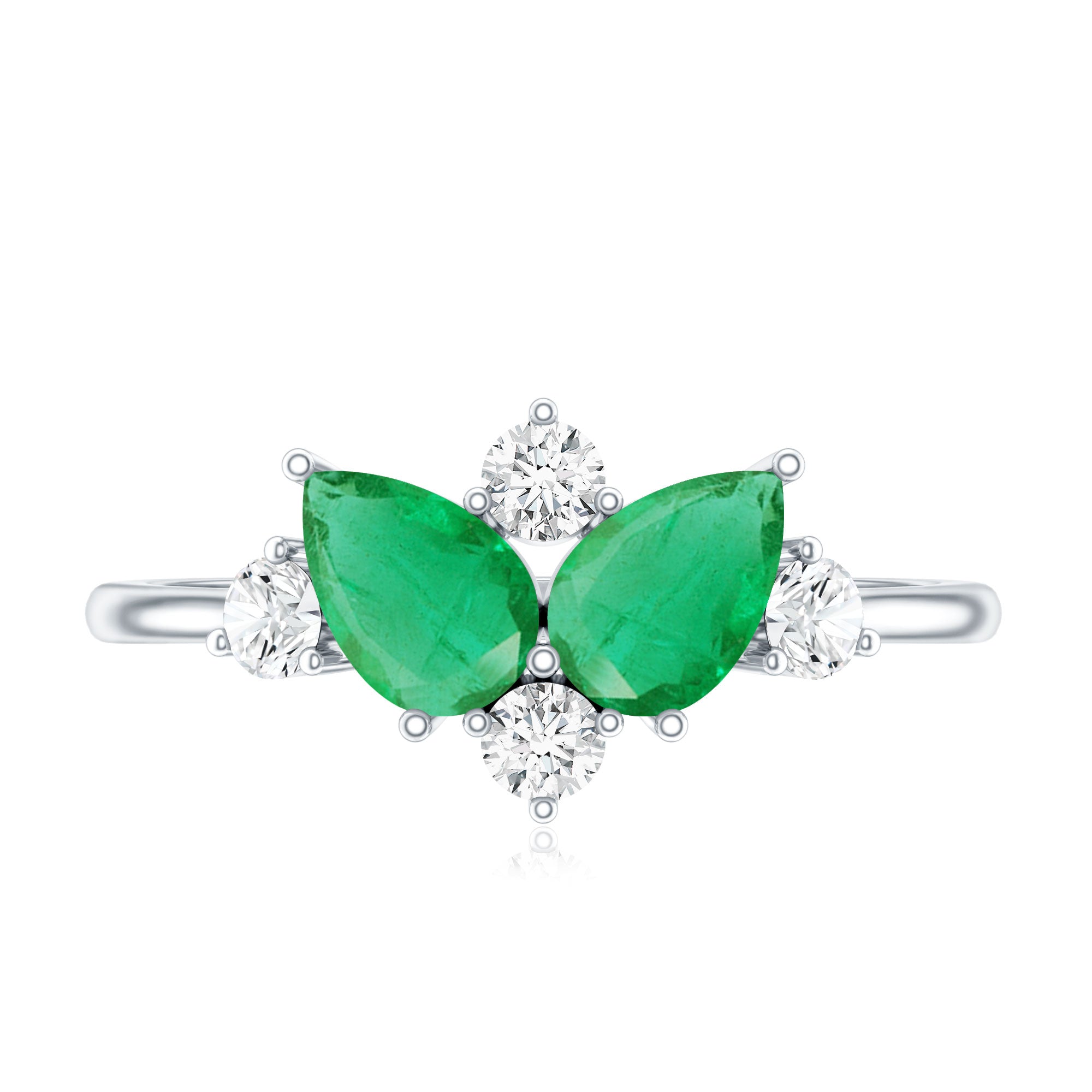Natural Pear Shape Emerald Toi Et Moi Engagement Ring with Diamond AAA - Rosec Jewels