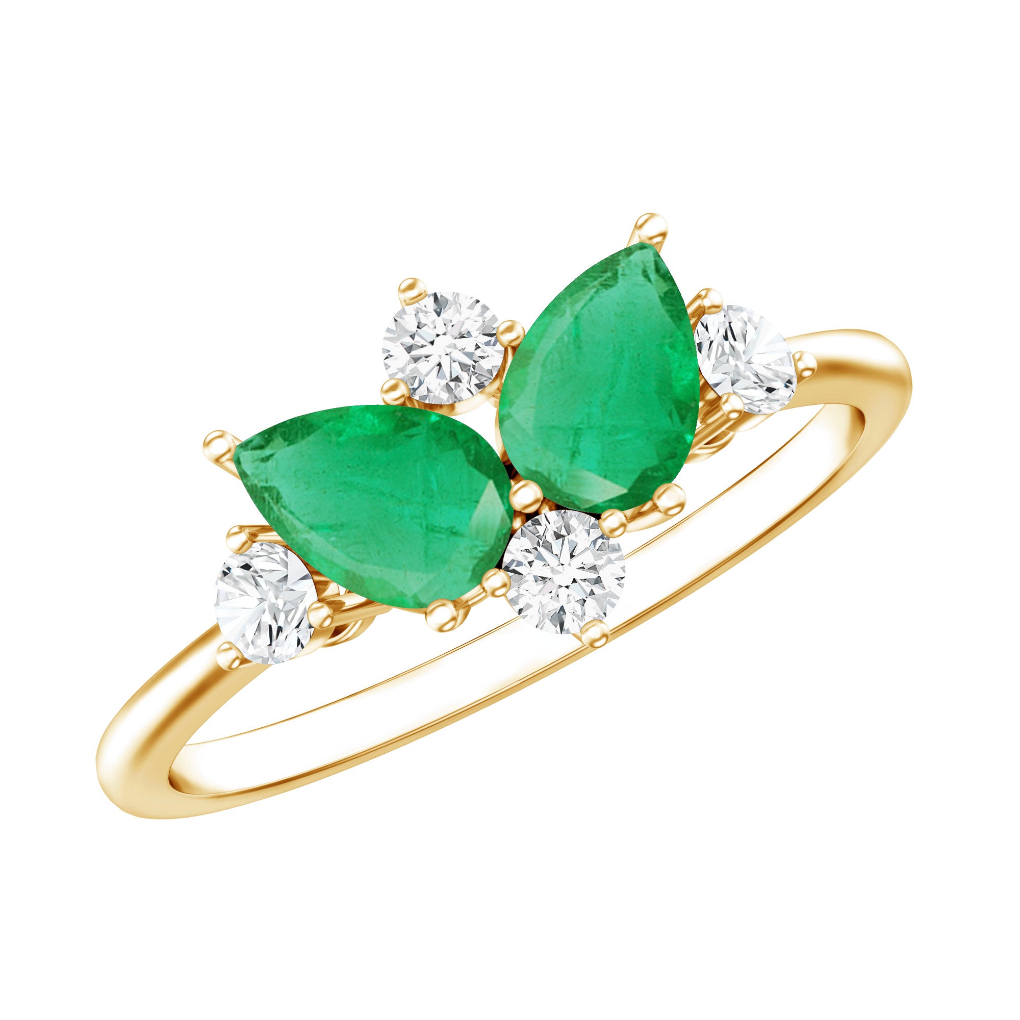 Natural Pear Shape Emerald Toi Et Moi Engagement Ring with Diamond AAA - Rosec Jewels