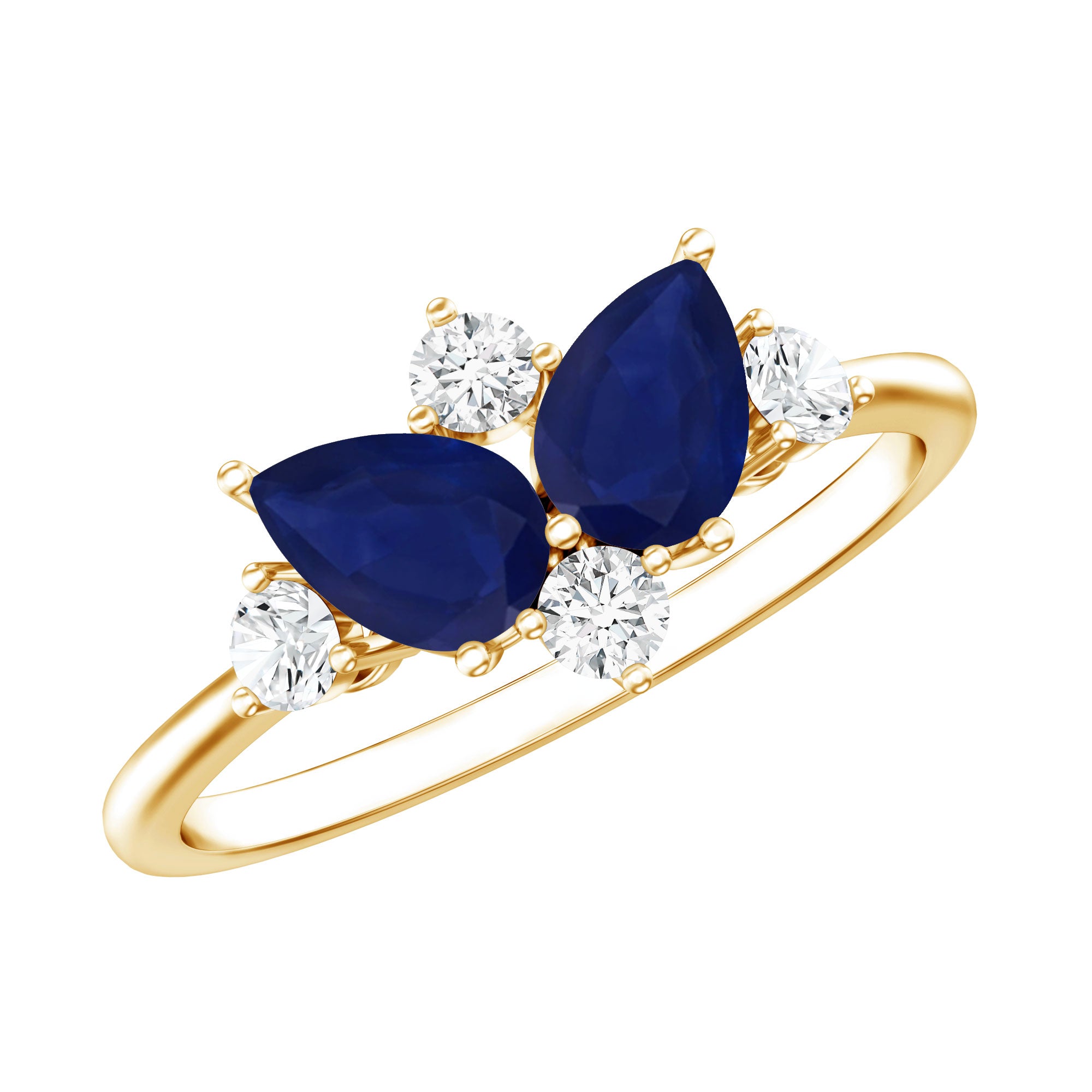 Genuine Blue Sapphire and Diamond Cluster Engagement Ring with Certificate AAA - Rosec Jewels
