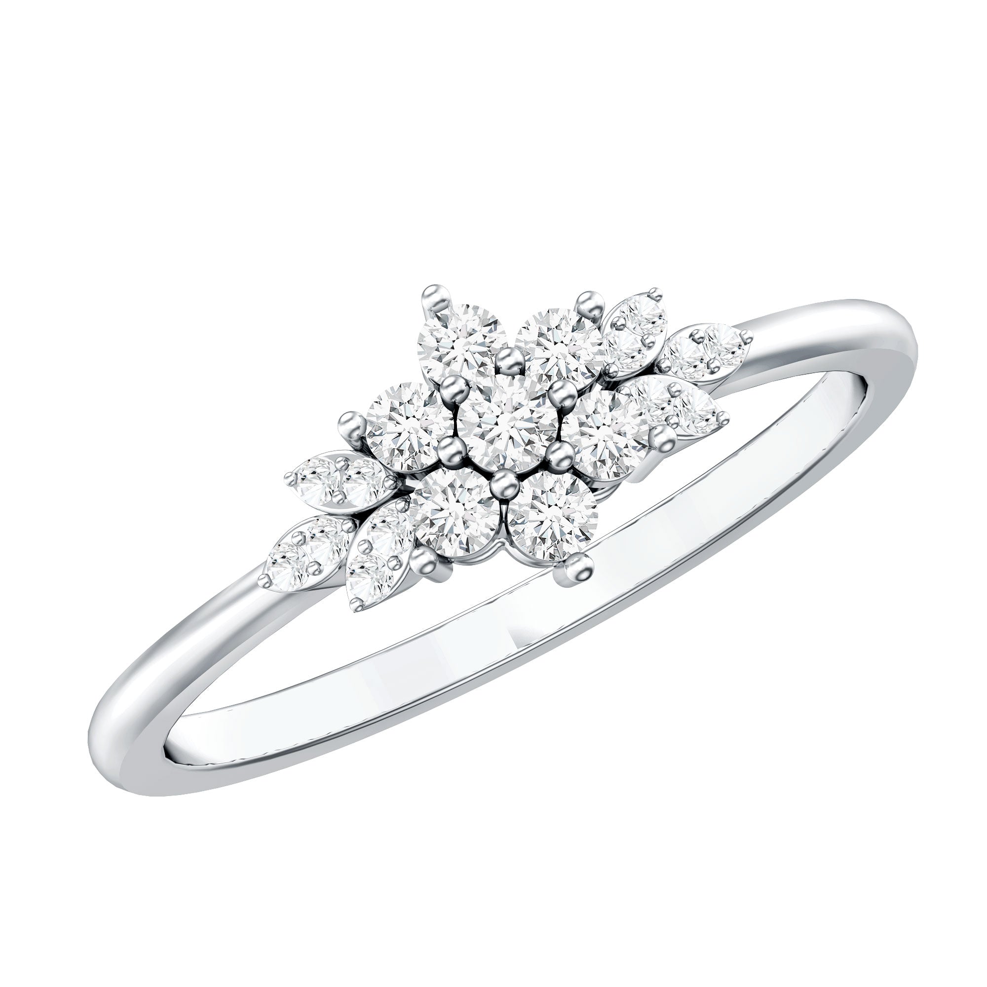 Certified Diamond Flower Promise Ring Natural - ( HI-SI ) - Rosec Jewels