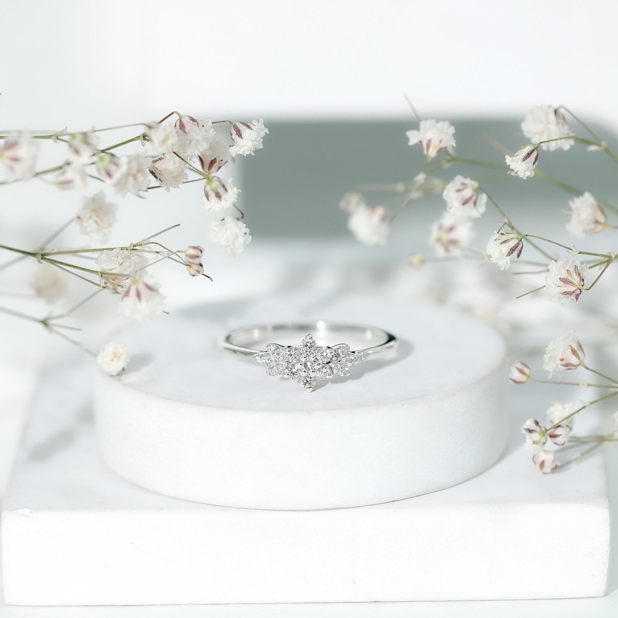 Certified Diamond Flower Promise Ring Natural - ( HI-SI ) - Rosec Jewels