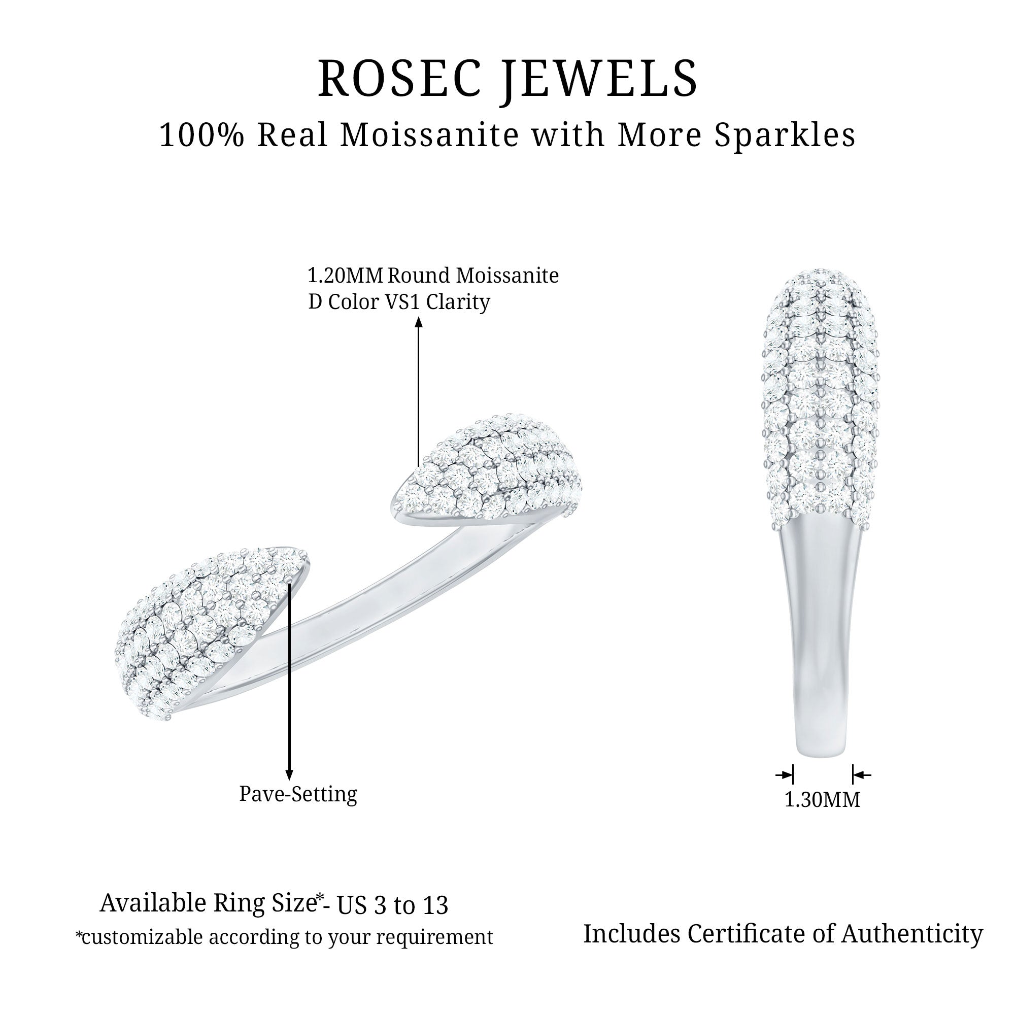 Certified Pave Set Moissanite Ring Enhancer D-VS1 - Rosec Jewels