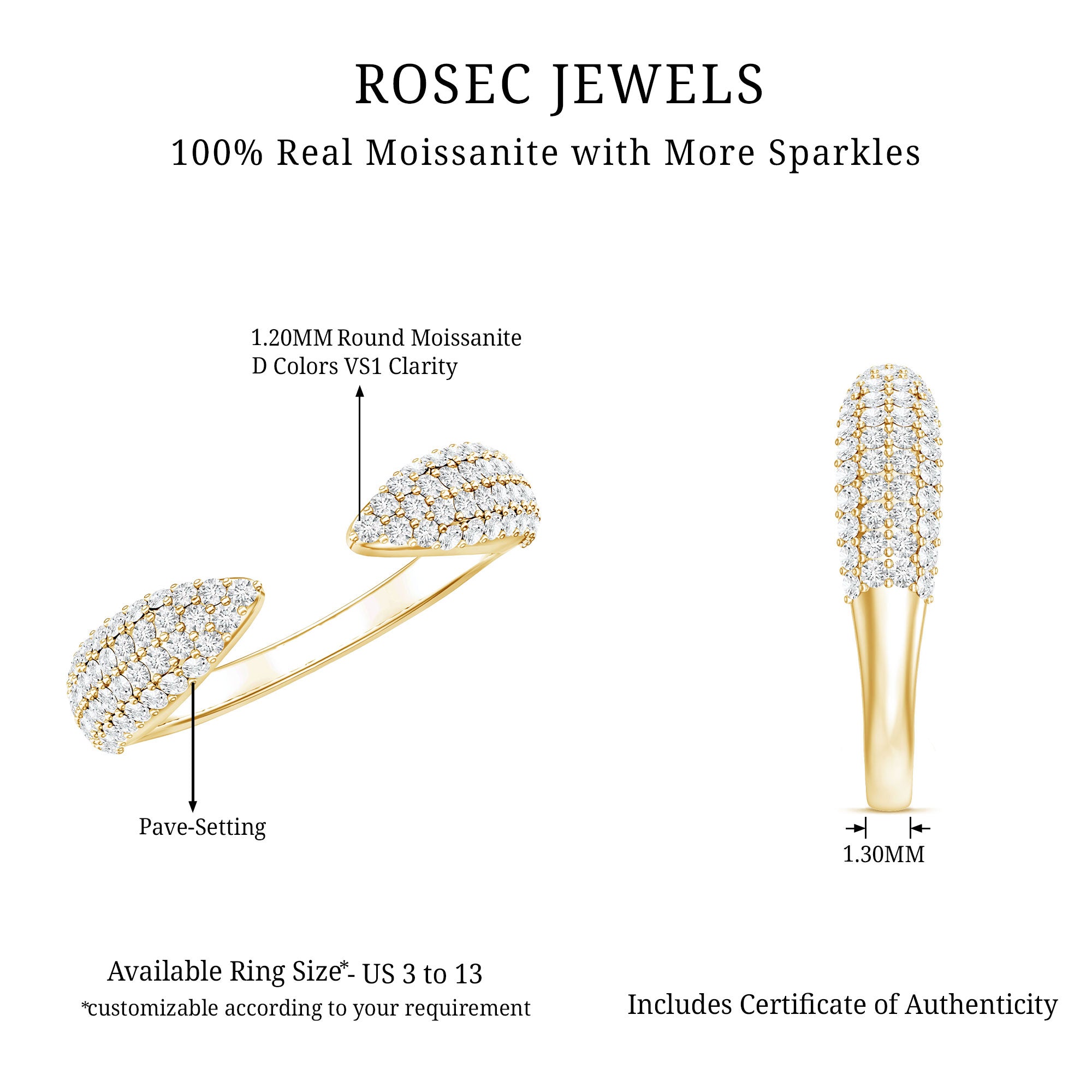 Certified Pave Set Moissanite Ring Enhancer D-VS1 - Rosec Jewels