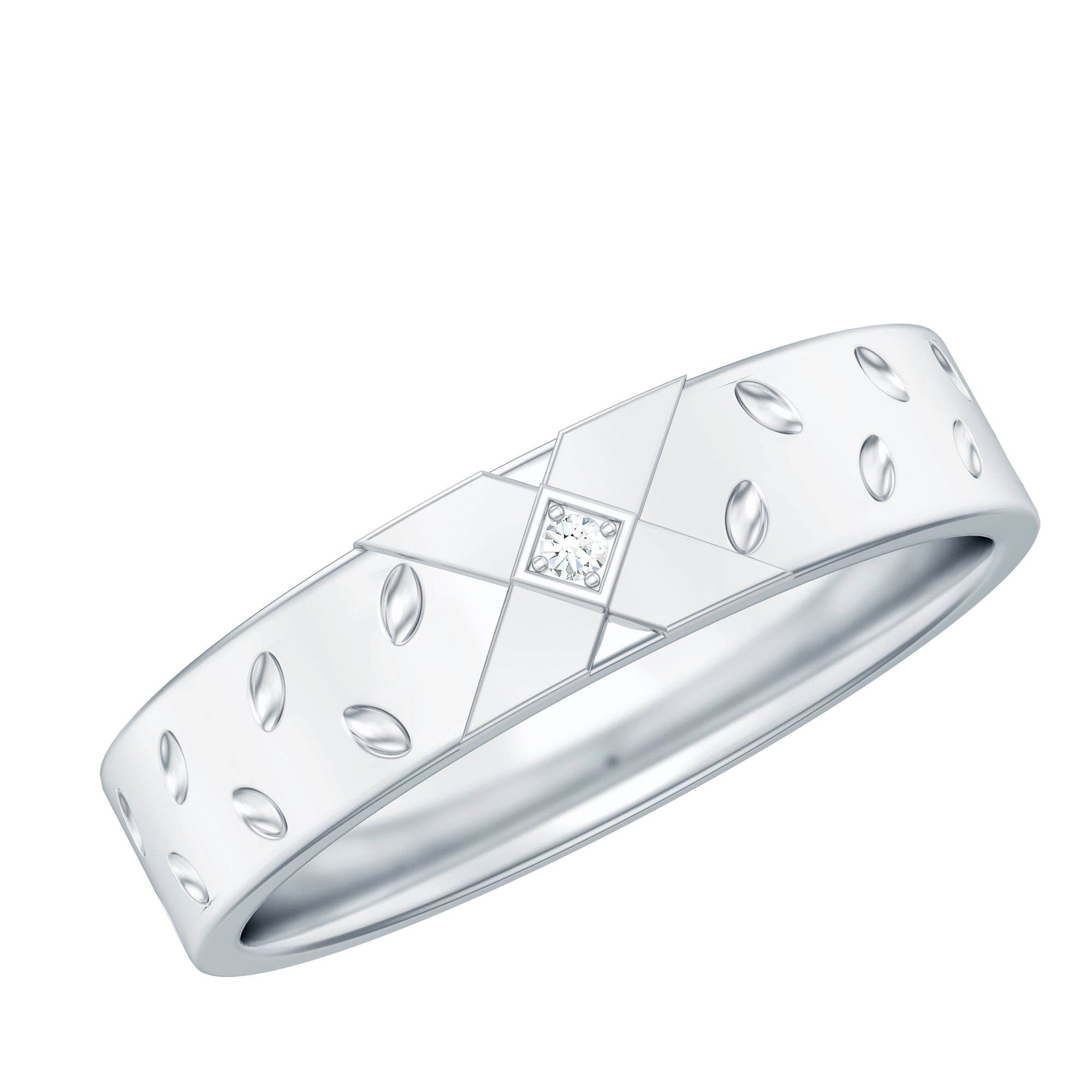 Two Tone Cross Wedding Band with Moissanite