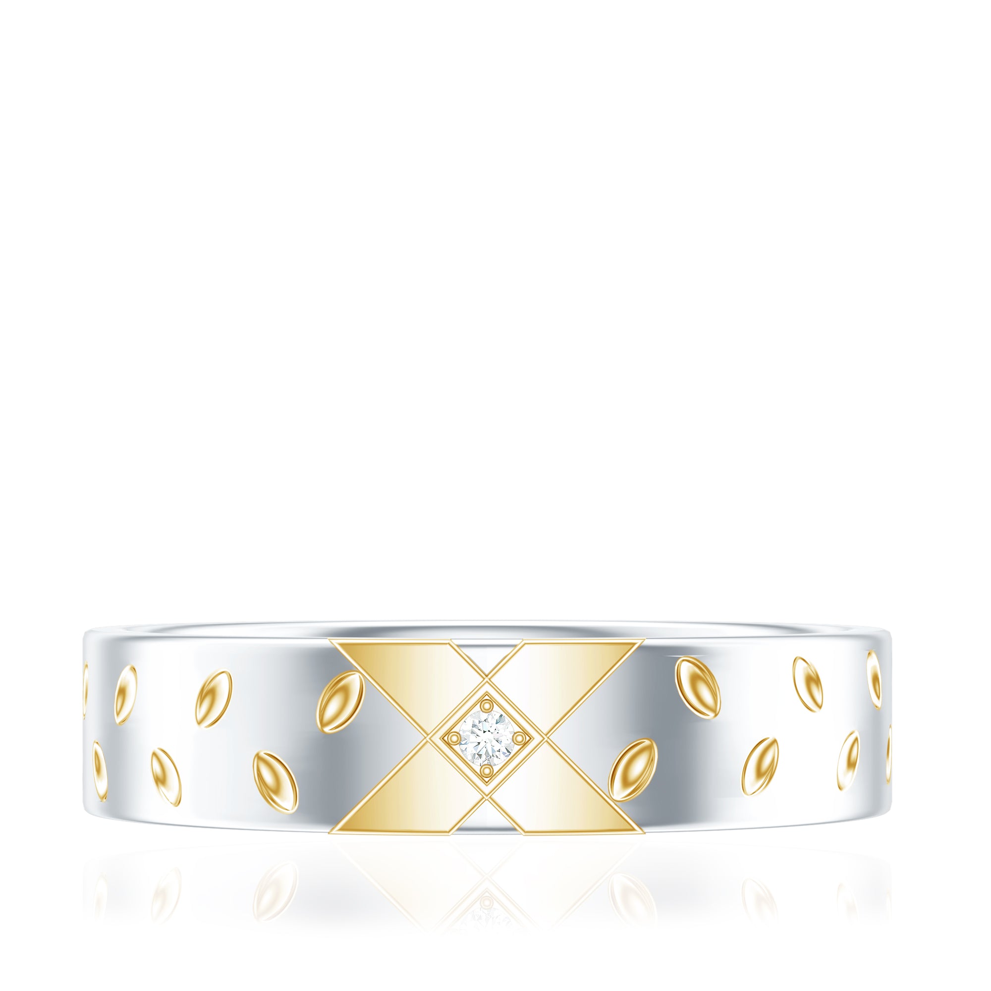 Two Tone Cross Wedding Band with Moissanite D-VS1 - Rosec Jewels