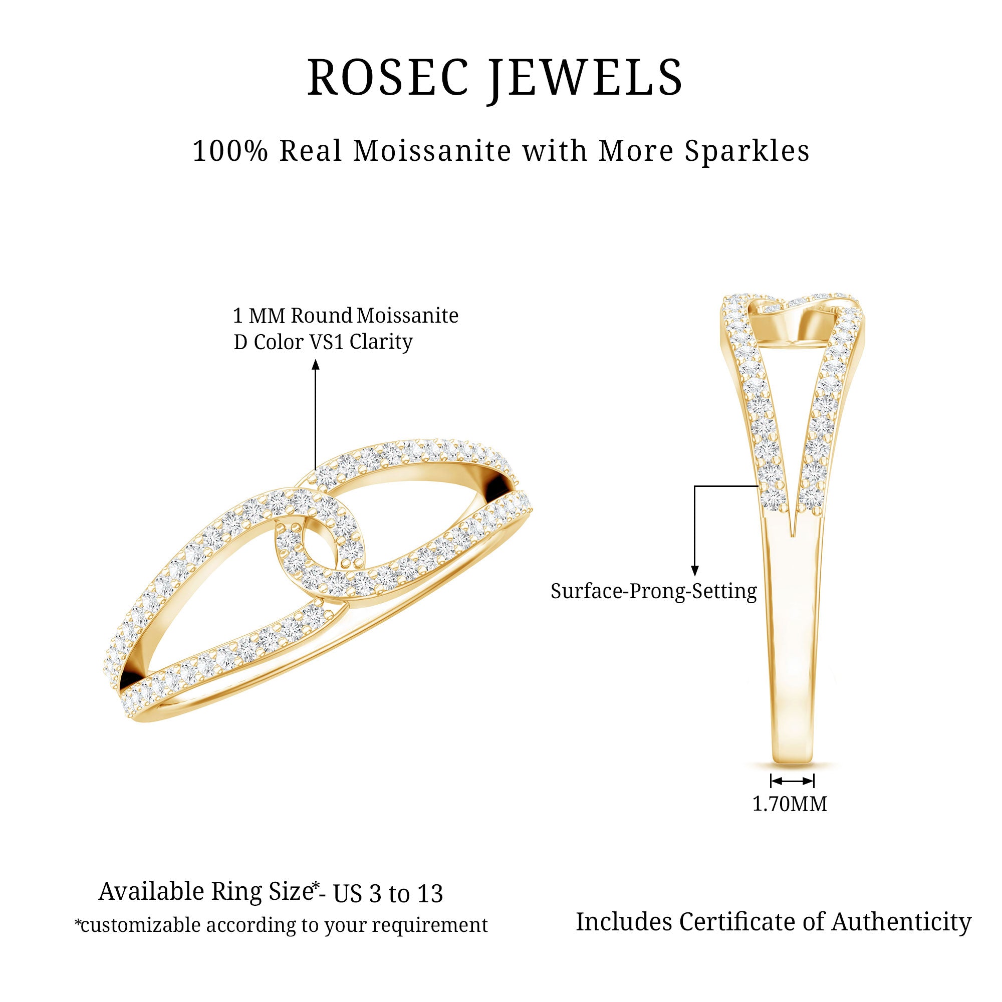Certified Moissanite Infinity Promise Ring D-VS1 - Rosec Jewels