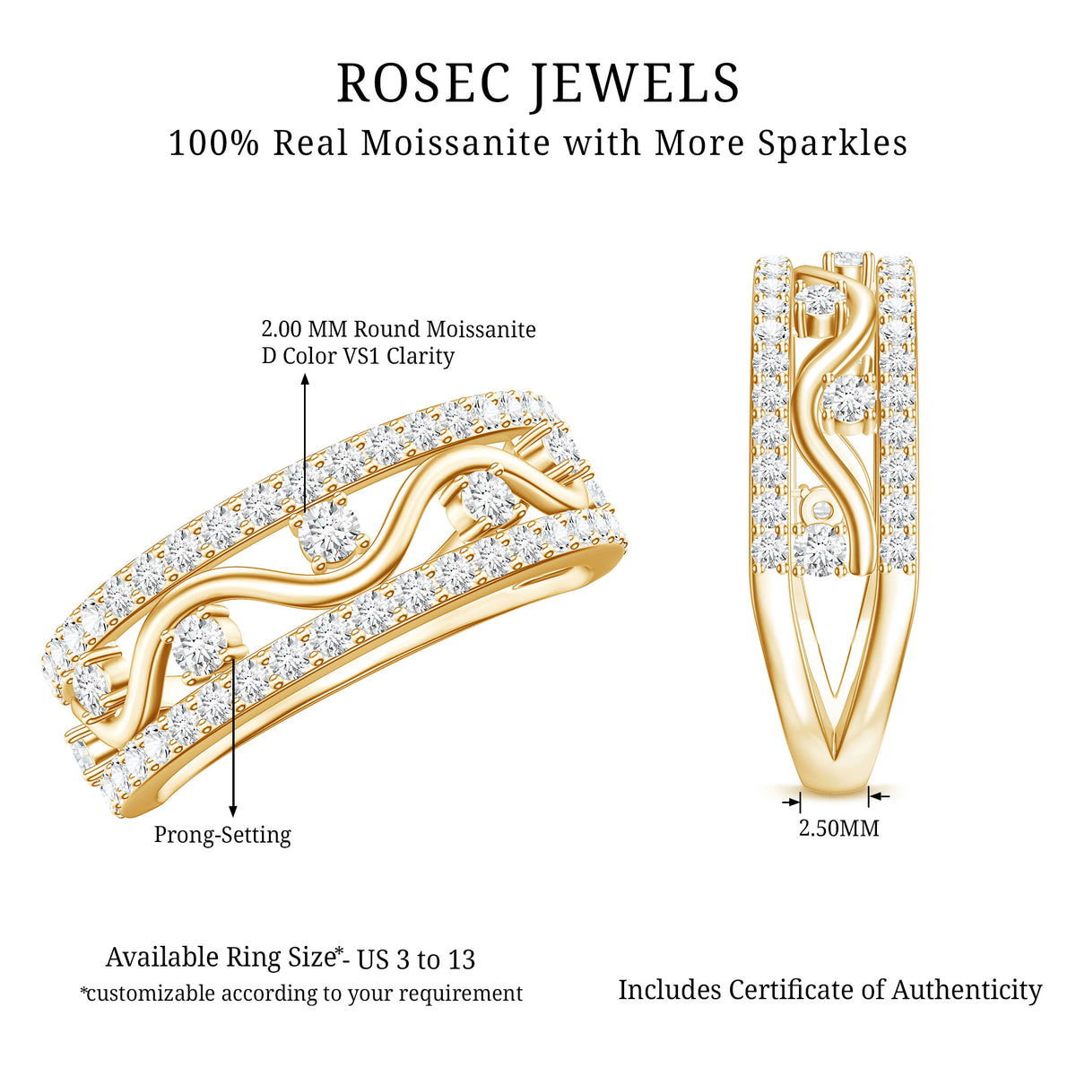 Certified Moissanite Wedding Anniversary Band for Her D-VS1 - Rosec Jewels