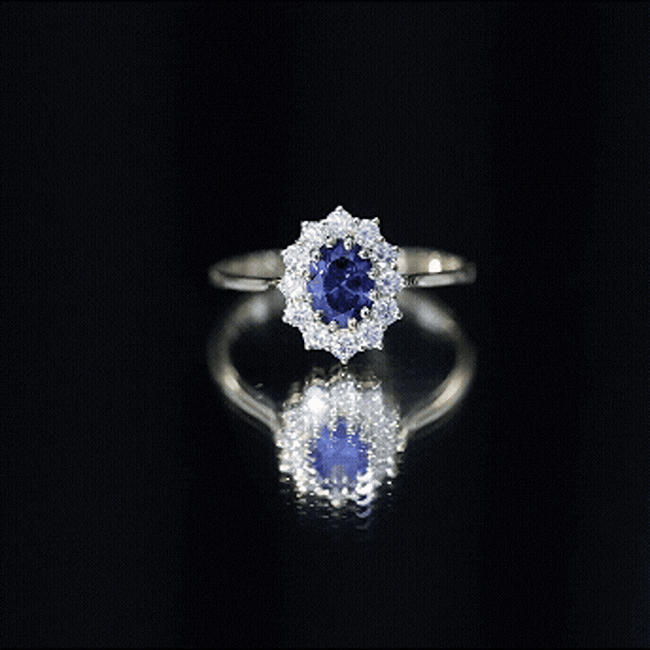 Rosec Jewels-Certified 1.5 Carat Oval Lab Grown Blue Sapphire Princess Diana Engagement Ring with Diamond