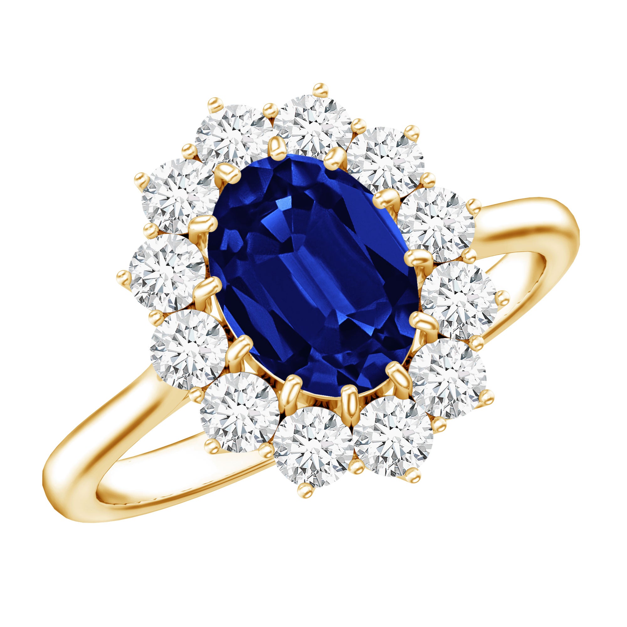 Certified 1.5 Carat Oval Lab Grown Blue Sapphire Princess Diana Engagement Ring with Diamond AAAA - Rosec Jewels