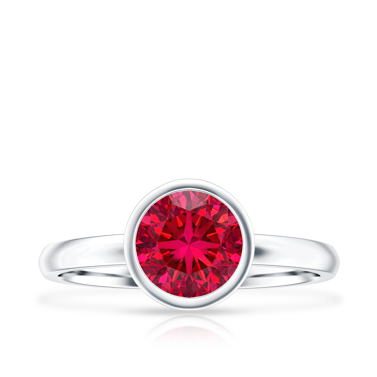 Bezel Set 2 Carat Lab Created Ruby Solitaire Engagement Ring AAAA - Rosec Jewels