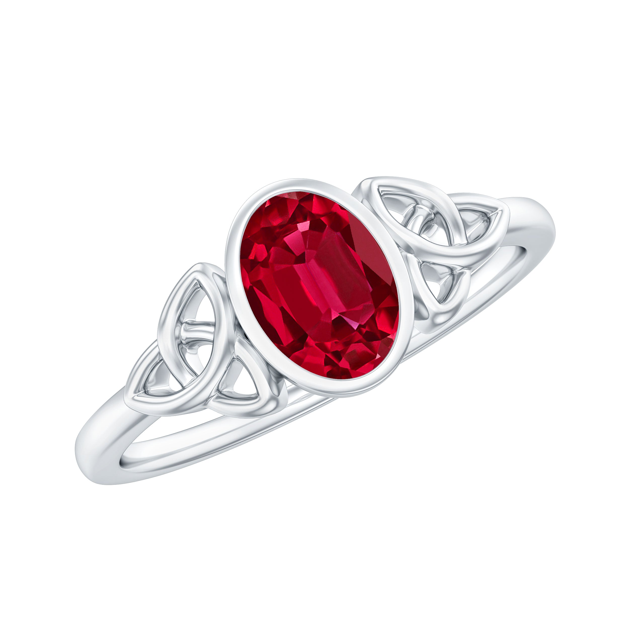 Oval Shape Lab Grown Ruby Solitaire Celtic Knot Ring
