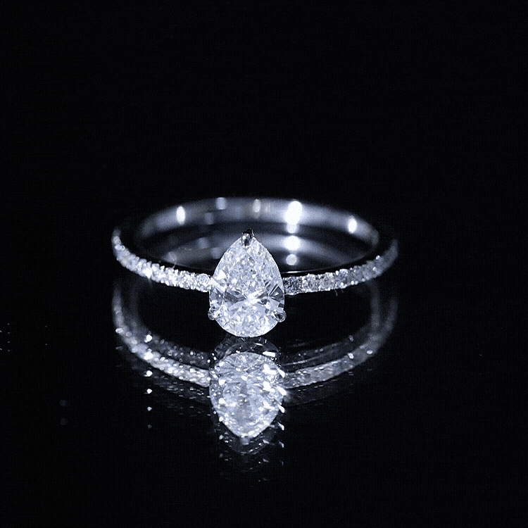 Certified Moissanite Teardrop Engagement Ring with Side Stones D-VS1 - Rosec Jewels