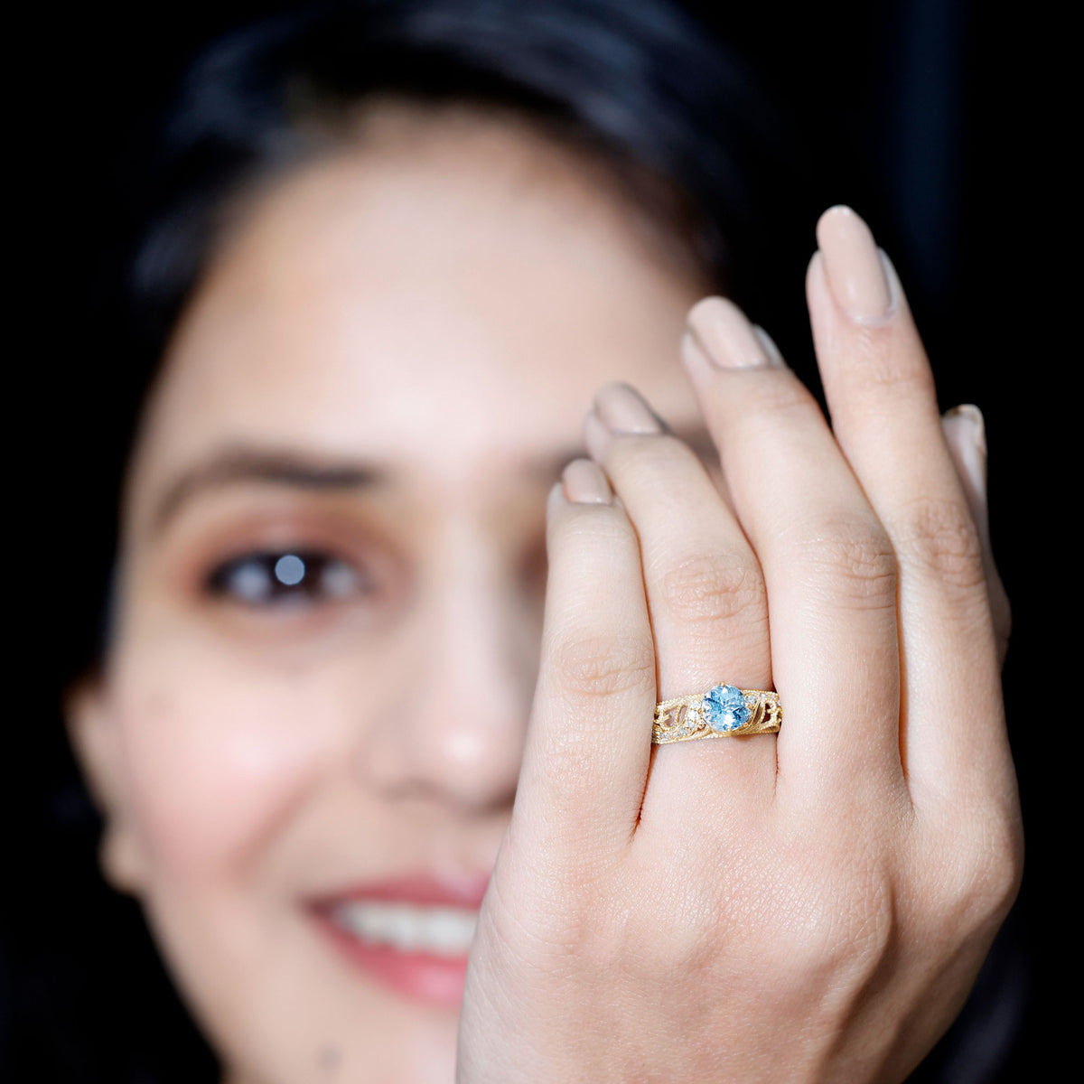 0.8 Carat Vintage Style Aquamarine and Diamond Engagement Ring AAA - Rosec Jewels