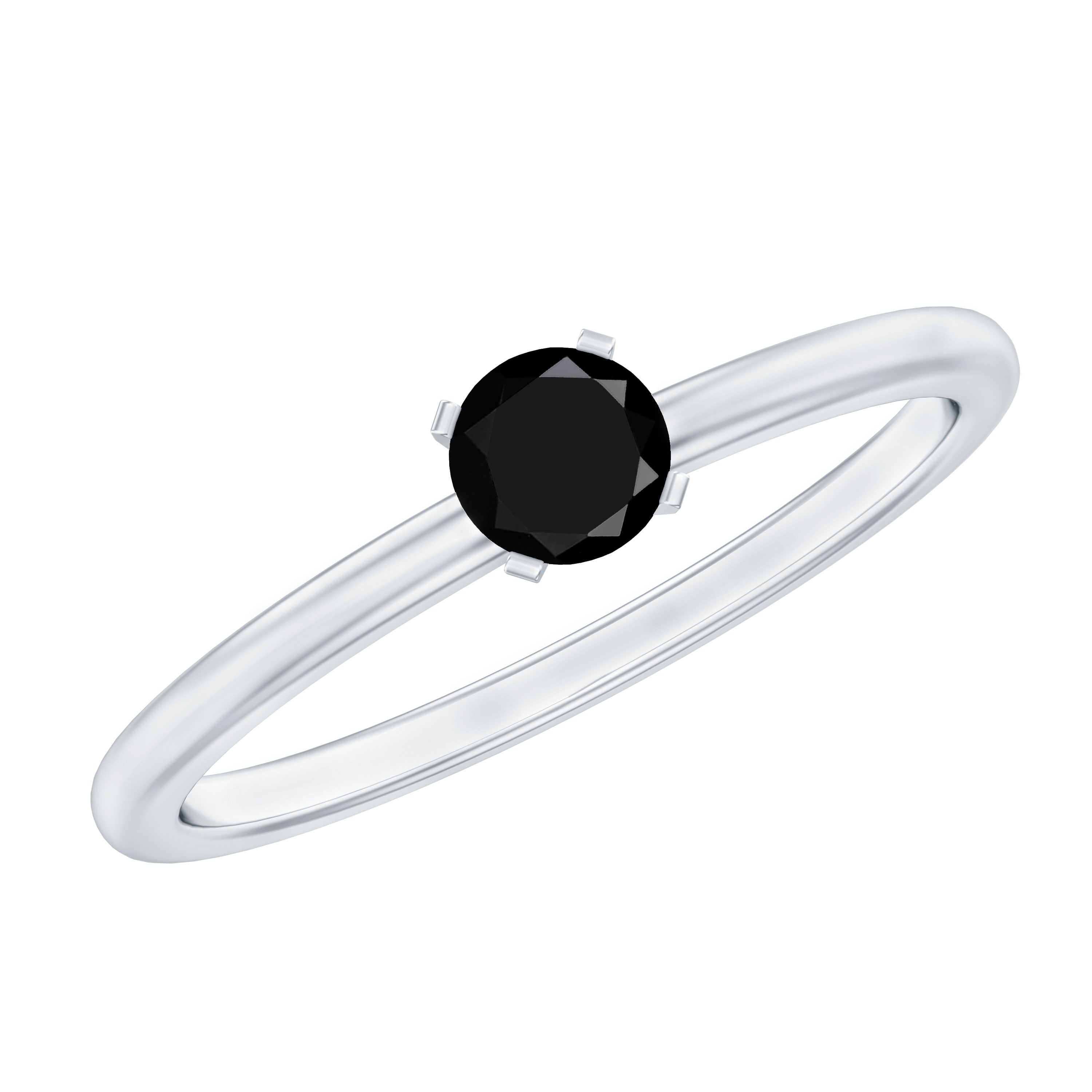 Simple Black Onyx Solitaire Promise Ring for Women AAA - Rosec Jewels
