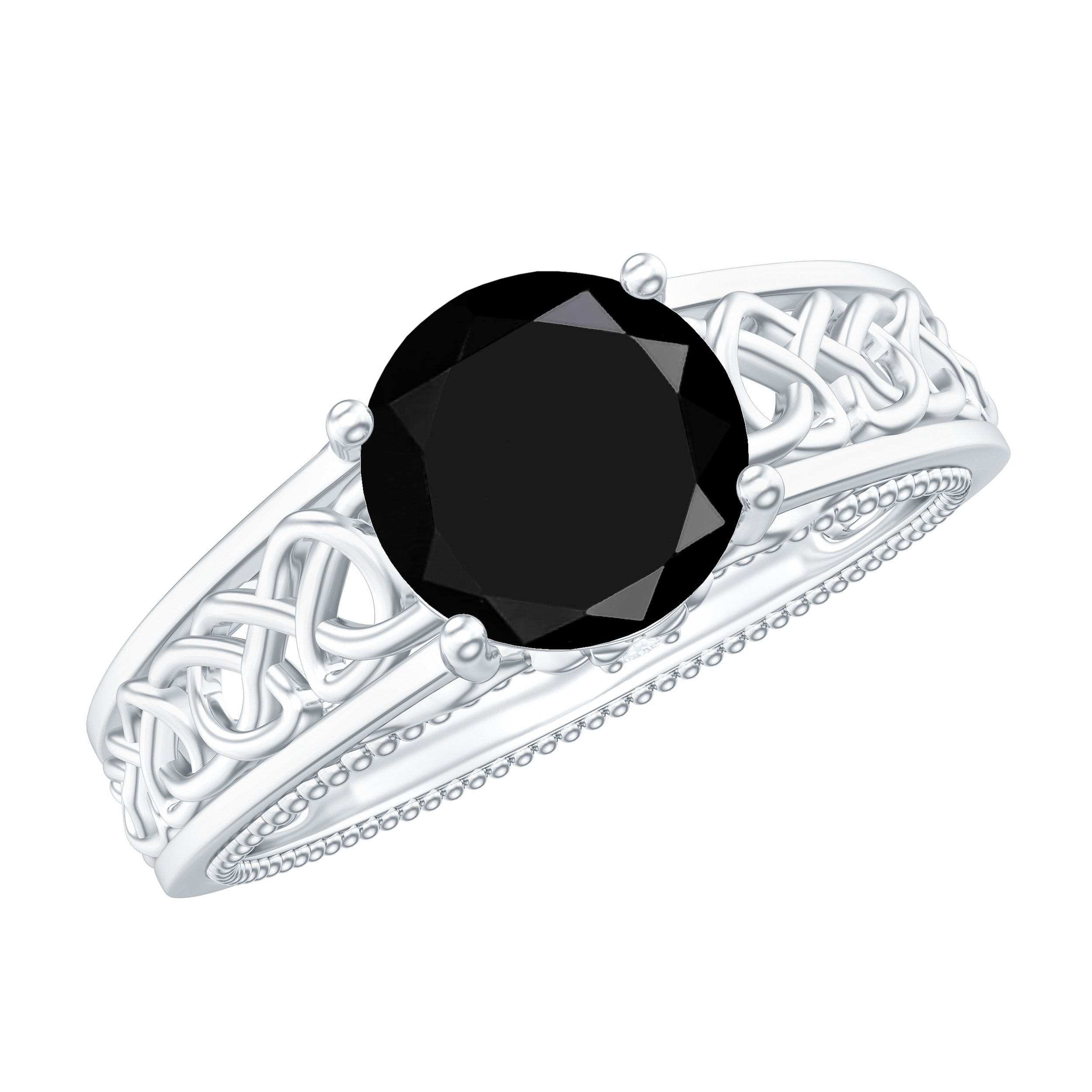 Vintage Style Black Spinel Diamond Engagement Ring with Celtic Knot AAA - Rosec Jewels