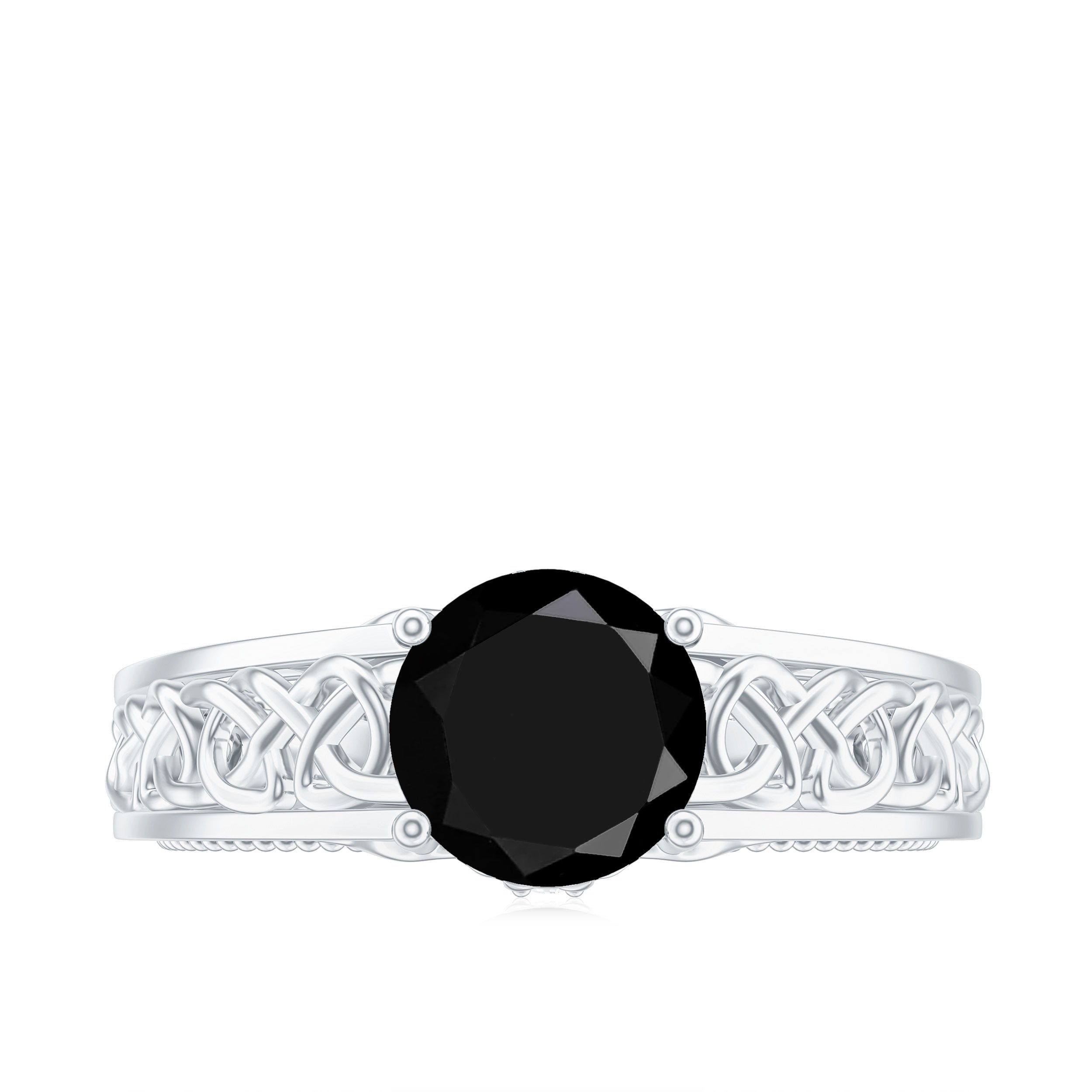 Vintage Style Black Spinel Diamond Engagement Ring with Celtic Knot AAA - Rosec Jewels