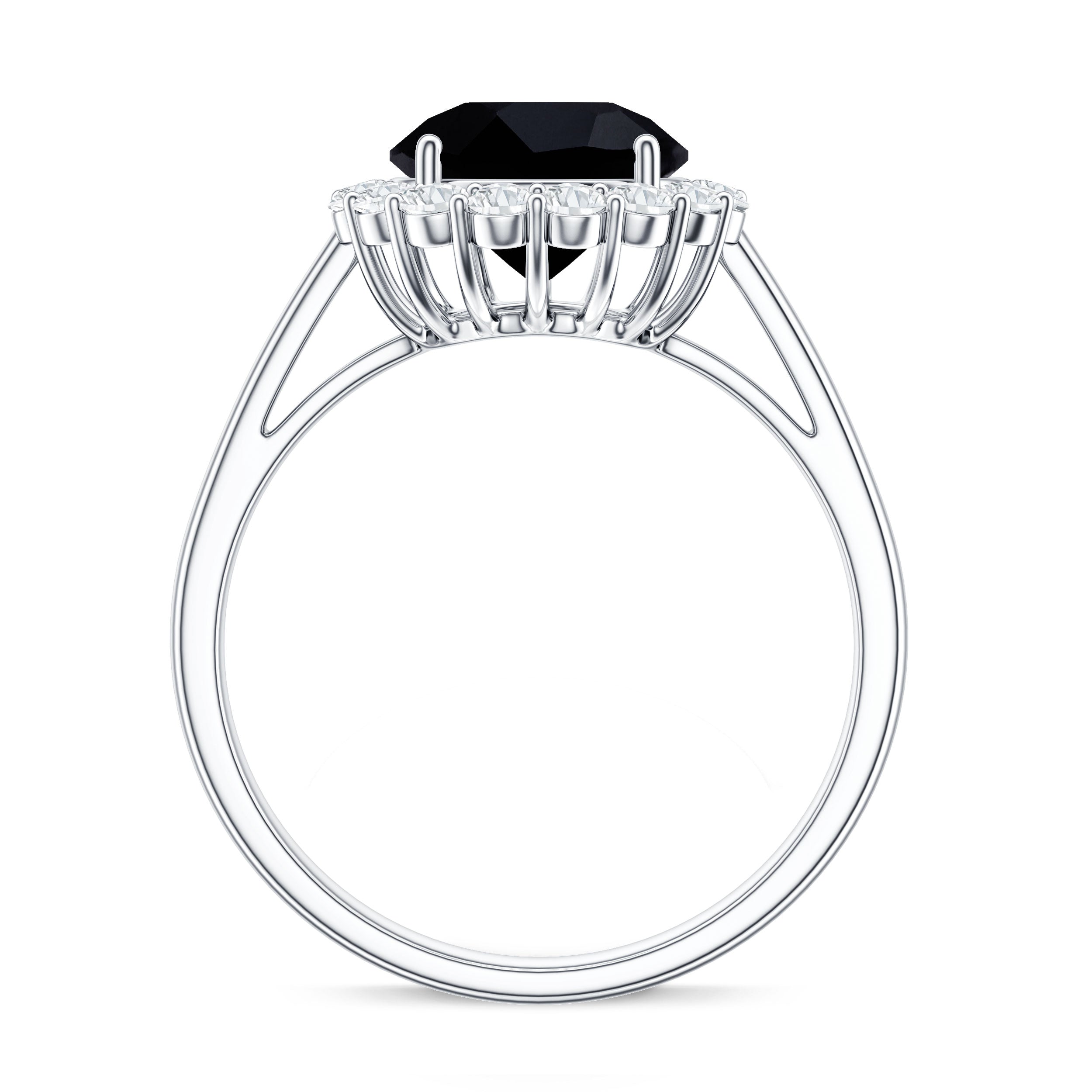 Natural 2.6 Carat Black Spinel Engagement Ring with Diamond Halo AAA - Rosec Jewels