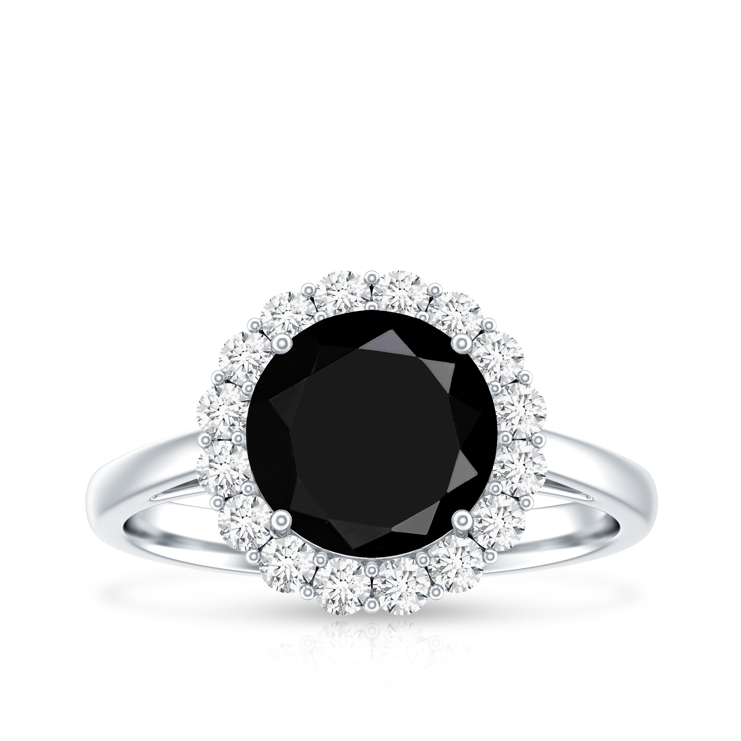 Natural 2.6 Carat Black Spinel Engagement Ring with Diamond Halo AAA - Rosec Jewels