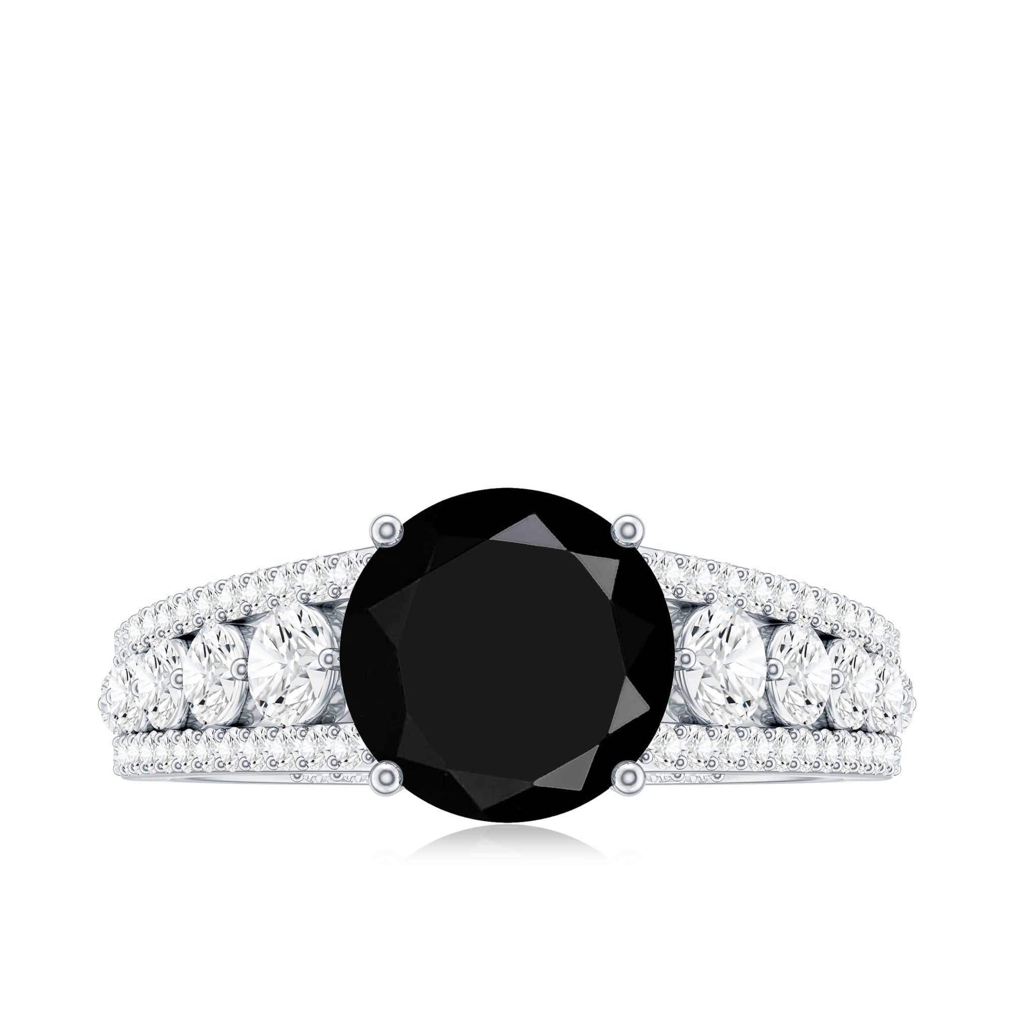 Real 2.5 Carat Black Spinel Engagement Ring with Moissanite Side Stones AAA - Rosec Jewels