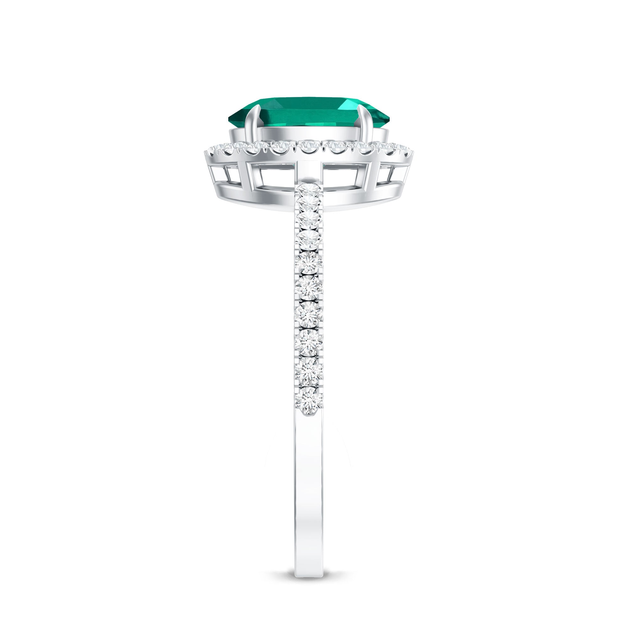 6x8mm Oval Cut Lab Created Emerald Halo Engagement Ring with Diamond AAAA - Rosec Jewels