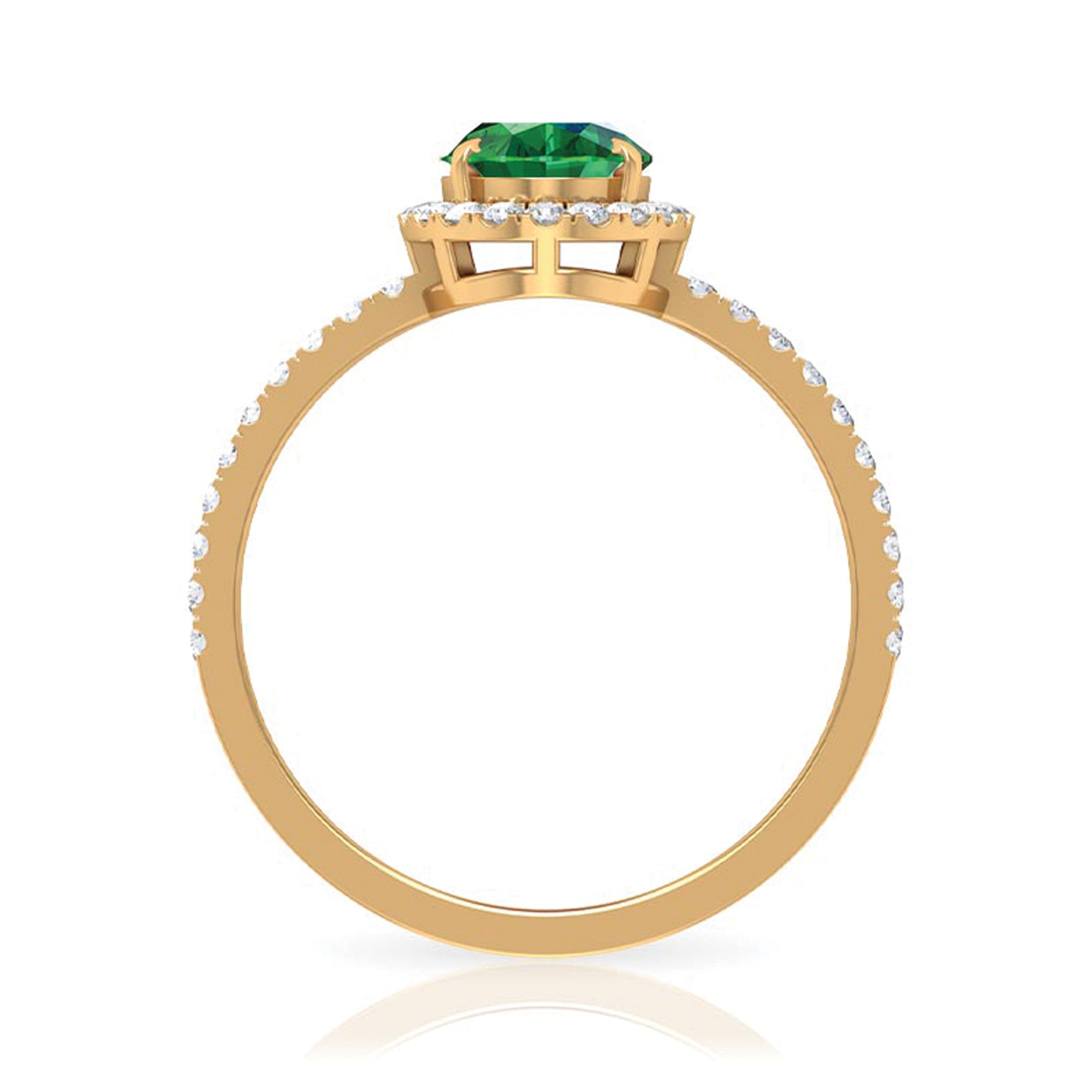 6x8mm Oval Cut Lab Created Emerald Halo Engagement Ring with Diamond AAAA - Rosec Jewels