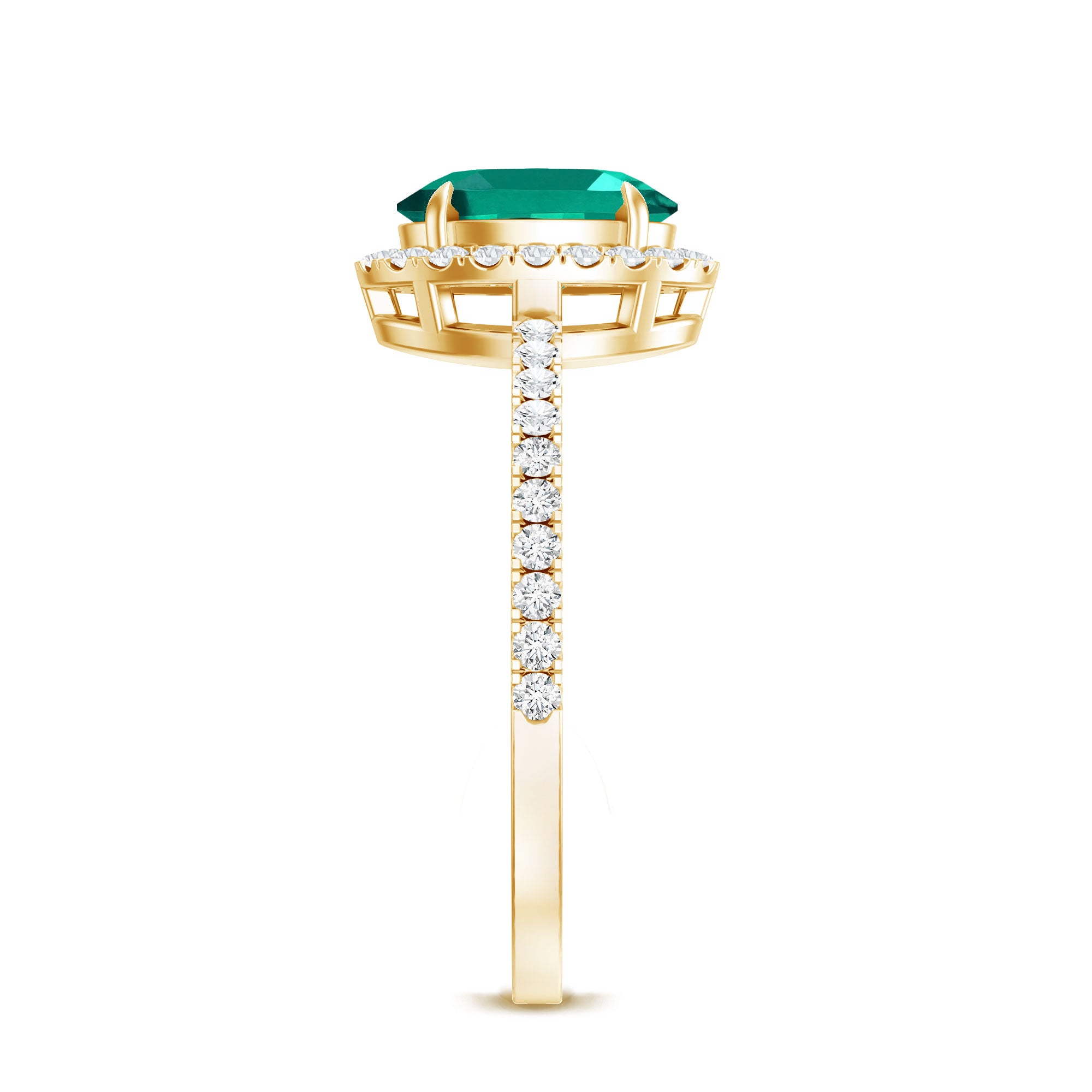 6x8mm Oval Cut Lab Created Emerald Halo Engagement Ring with Diamond AAAA - Rosec Jewels