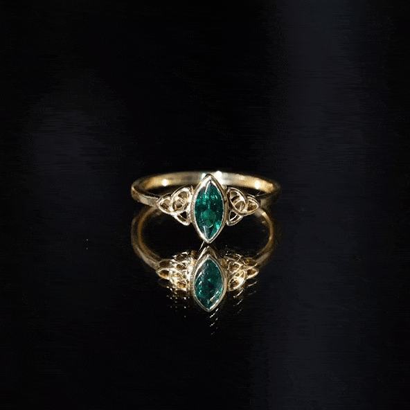 Certified 0.6 Carat Lab Grown Emerald Marquise Promise Ring with Celtic Knot AAAA - Rosec Jewels